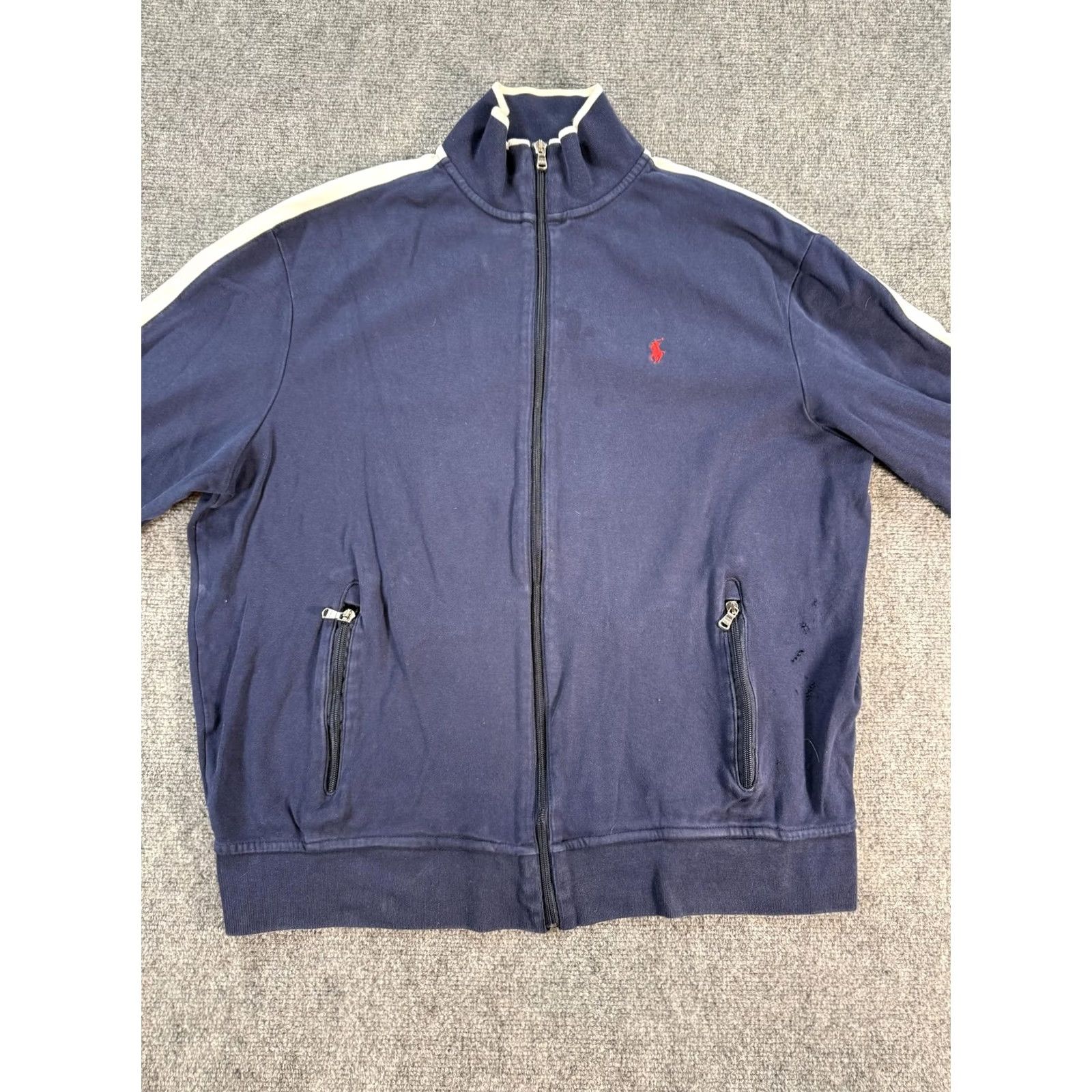 Polo Ralph Lauren Polo Ralph Lauren Jacket Mens XL Blue Full Zip Track Stripe Red Pony Logo Retro Size US XL / EU 56 / 4 - 3 Thumbnail