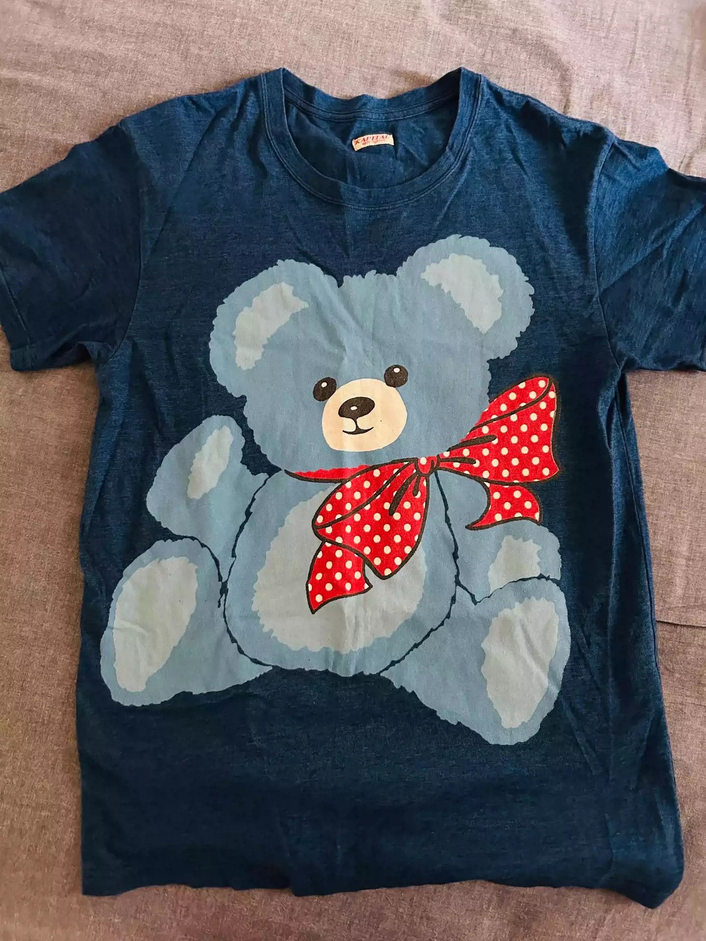 image of Kapital Hirata And Hiroshi Smiley Batik Teddy Bear Butterfly in Blue, Men's (Size Medium)