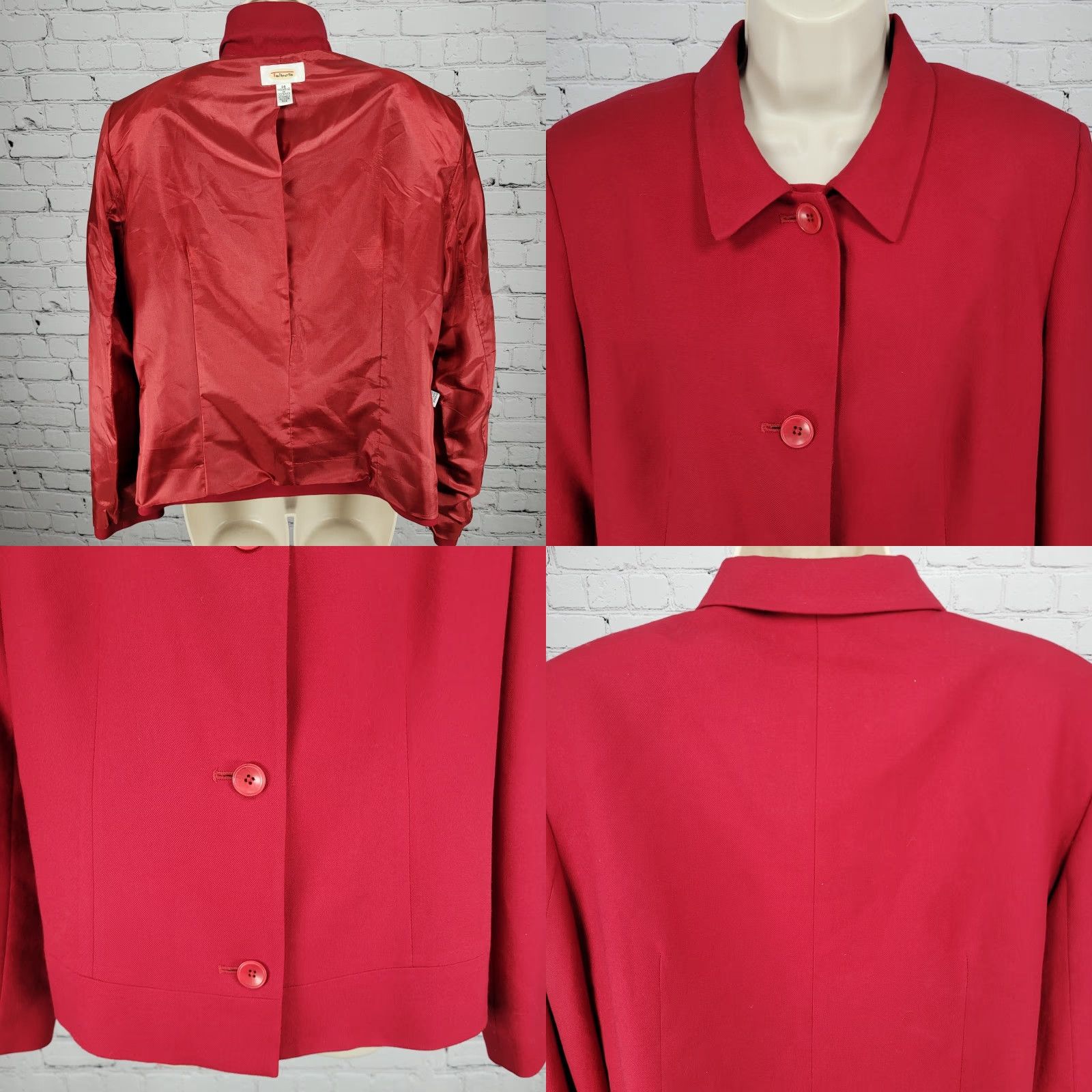 Talbots VINTAGE Talbots Blazer Shirt Jacket 14 Red 100% Wool Buttoned Collared Lined Long Sleeve Women’s Short Jacket/Coat Holiday Classic Size XL / US 12-14 / IT 48-50 - 8 Thumbnail