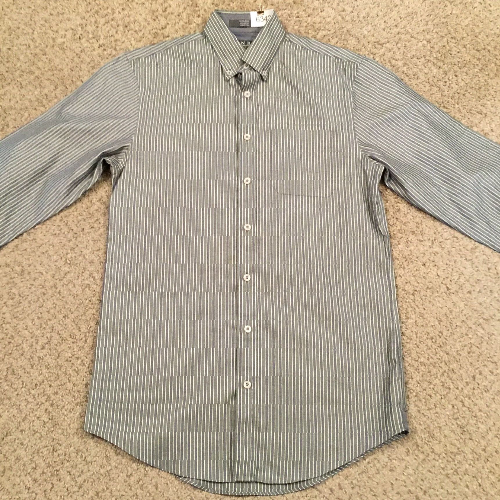 Enro ENRO Shirt Mens Small Green Blue Striped Long Sleeve Button Up Size US S / EU 44-46 / 1 - 5 Thumbnail