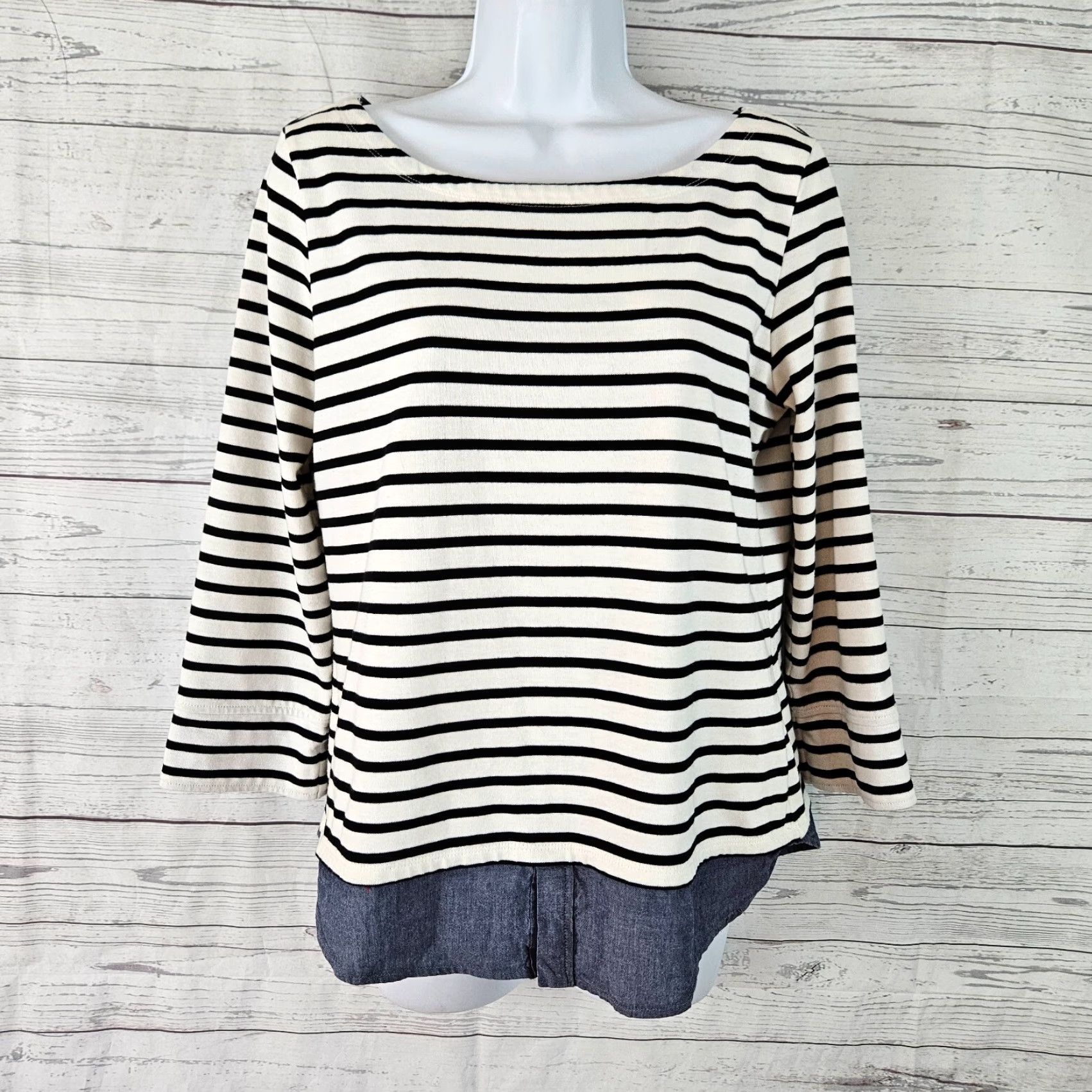 Market Market & Spruce Womens Top 3/4 Sleeve Size M Black White Stripe Blouse Shirt Multicolor Pattern Striped Casual Womens Size M / US 6-8 / IT 42-44 - 2 Thumbnail