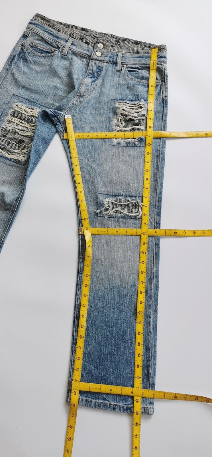 Other Unbrand Skull Patches Double Waist Denim Jeans Size US 32 / EU 48 - 12 Thumbnail
