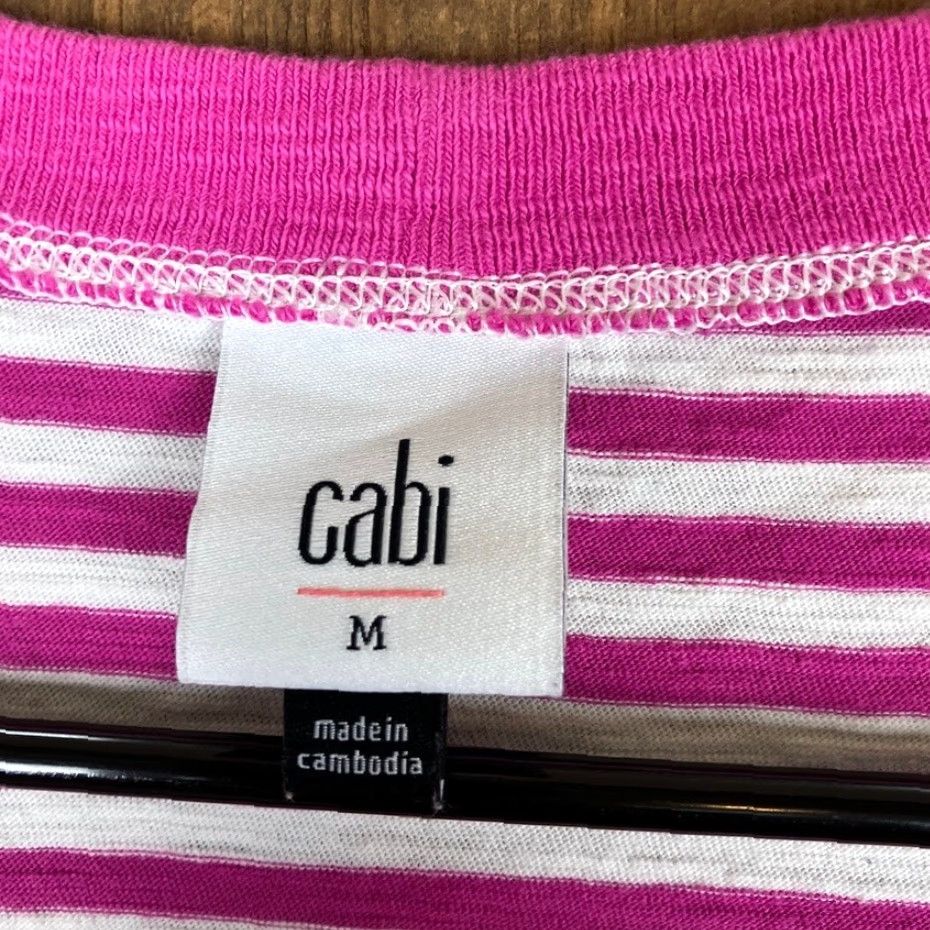 Vintage CAbi Shirt Pink White Striped Scoop Neck 100% Cotton Short Sleeve M Women Casual Workwear Modern Classic T-Shirt Size M / US 6-8 / IT 42-44 - 6 Thumbnail