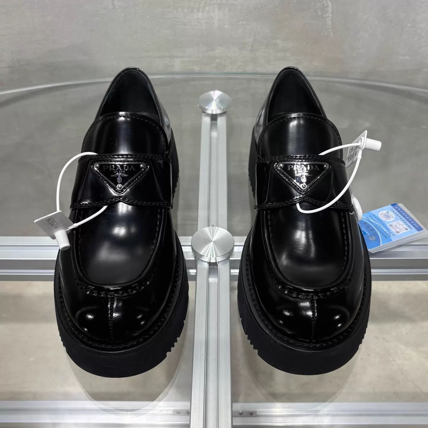 Prada Prada Triangle Logo Thick Sole Black Leather Derby Size US 8 / IT 38 - 1 Thumbnail