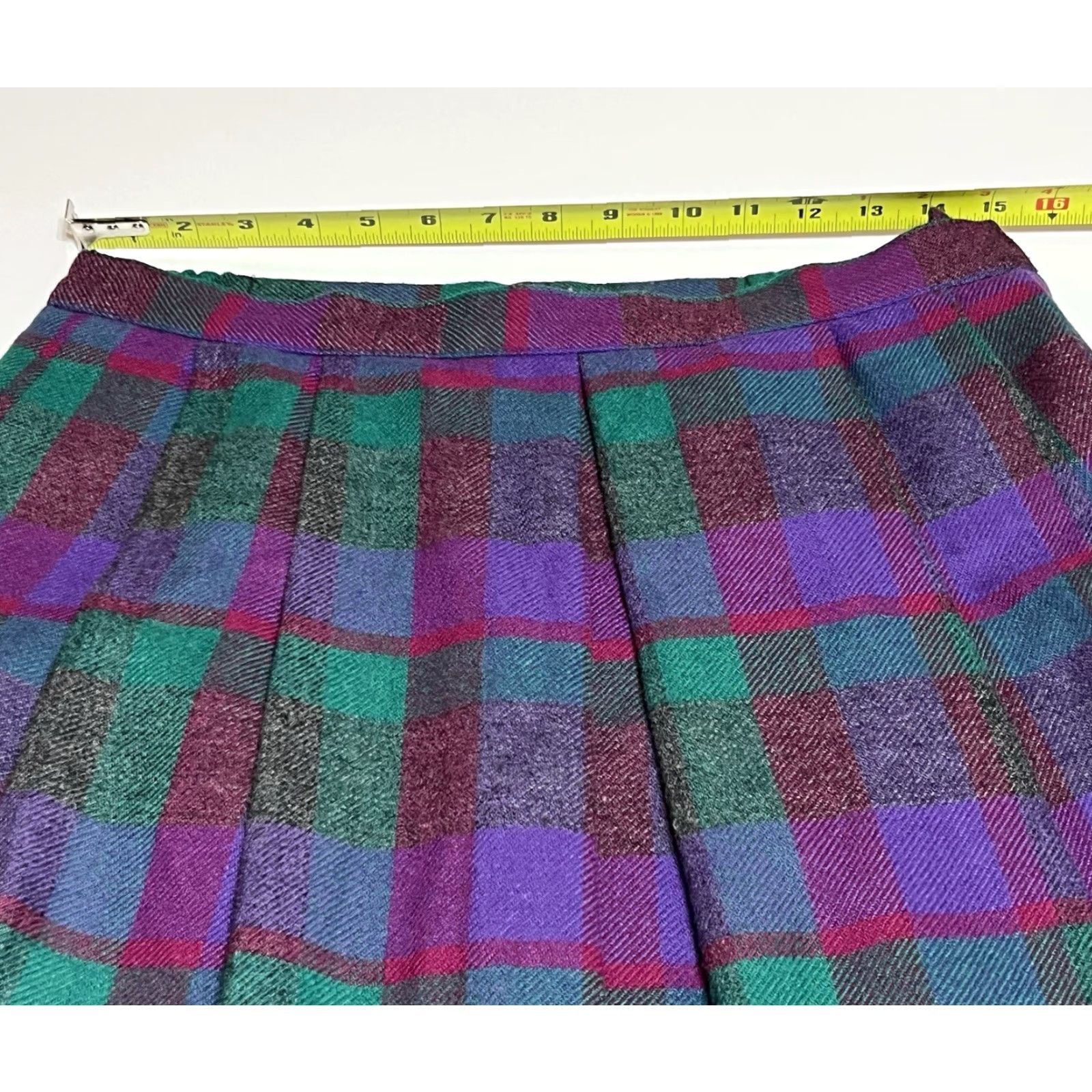 Vintage VINTAGE Country Suburbans Wool Skirt 12 Regular Long Purple Green Plaid USA Union Made Womens Size 34" / US 12 / IT 48 - 3 Thumbnail
