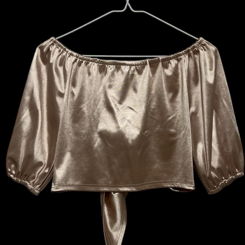 Shein SHEIN Champagne Satin Tie-Front Crop Top Size S / US 4 / IT 40 - 3 Thumbnail