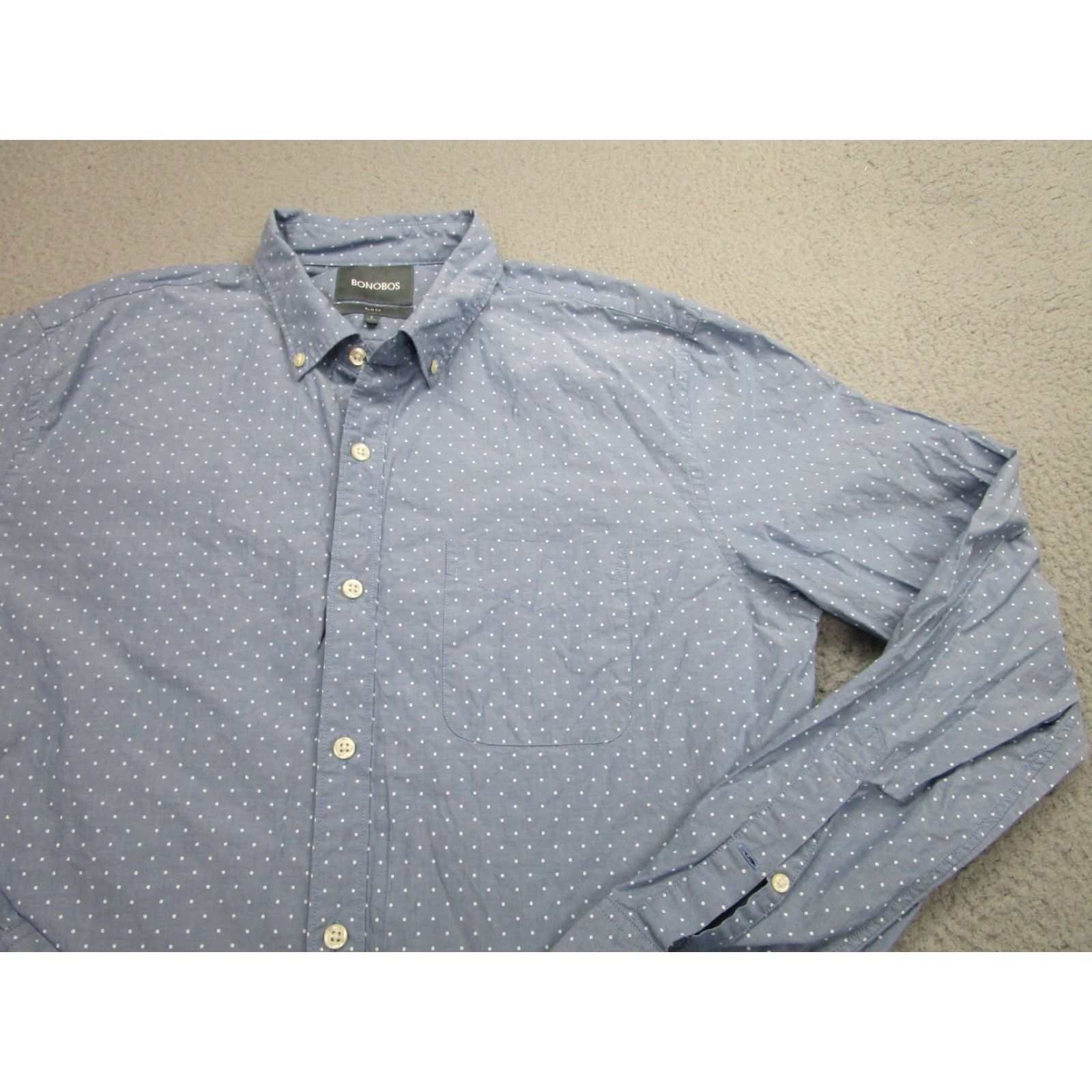 Bonobos VINTAGE Bonobos Shirt Mens Large Blue White Polka Dot Button-Up Slim Fit Casual Cotton Size US L / EU 52-54 / 3 - 2 Thumbnail