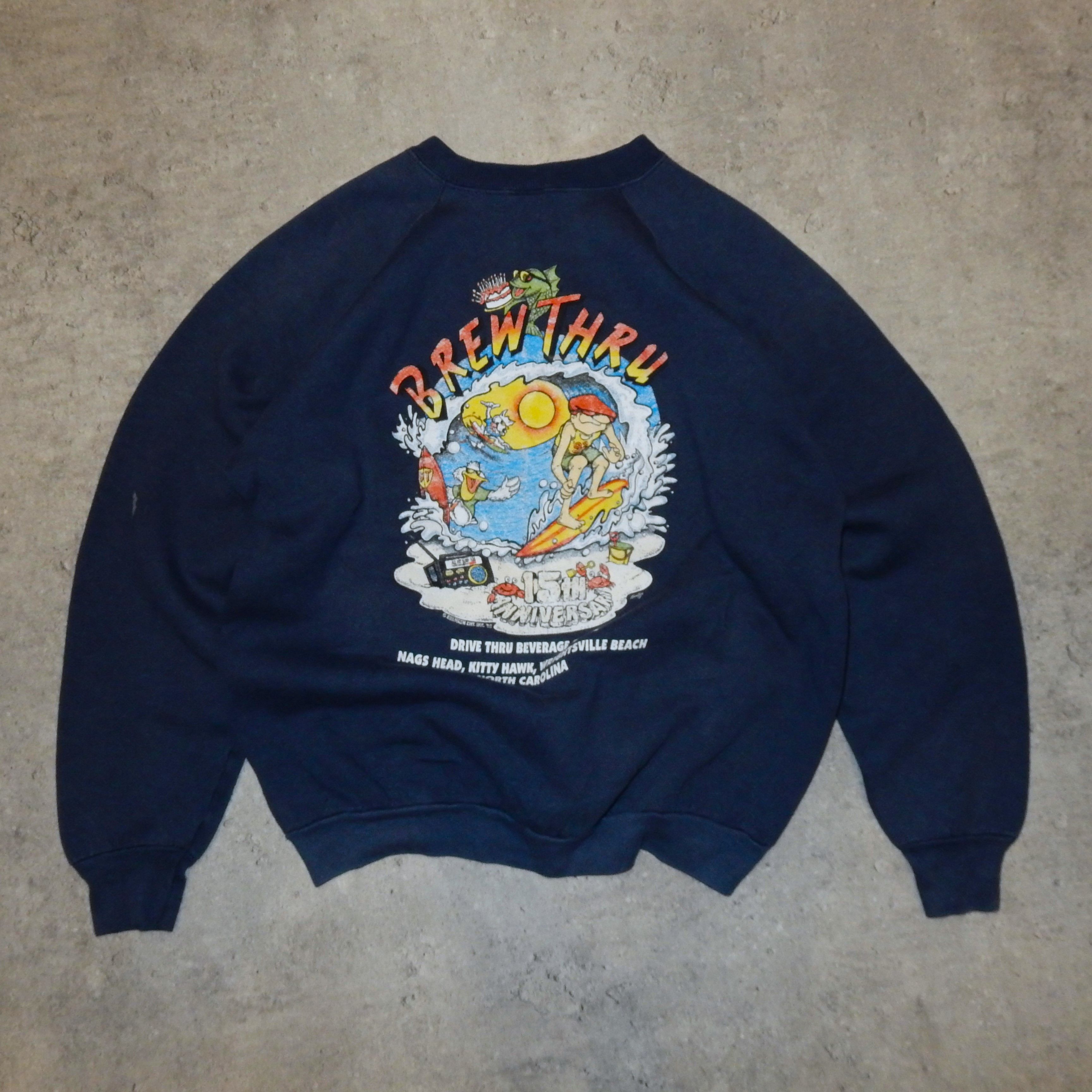 Fruit Of The Loom × Vintage Brew Thru vintage 90's FOTL navy sweatshirt - XL Size US XL / EU 56 / 4 - 1 Thumbnail