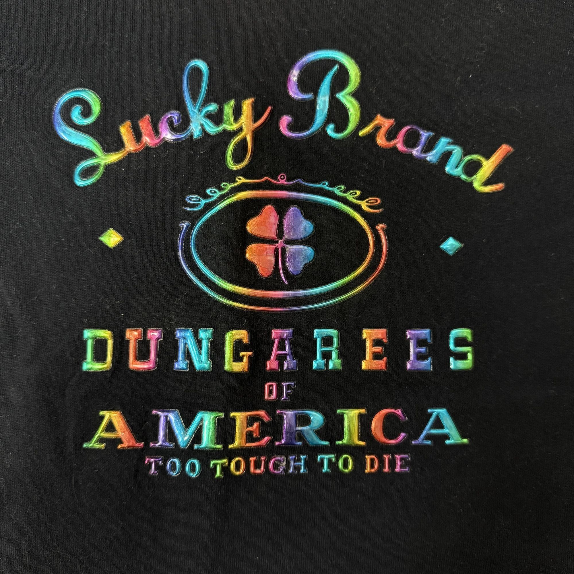 Vtg Lucky Brand Dungarees of AMERICA NEON Rainbow Shirt