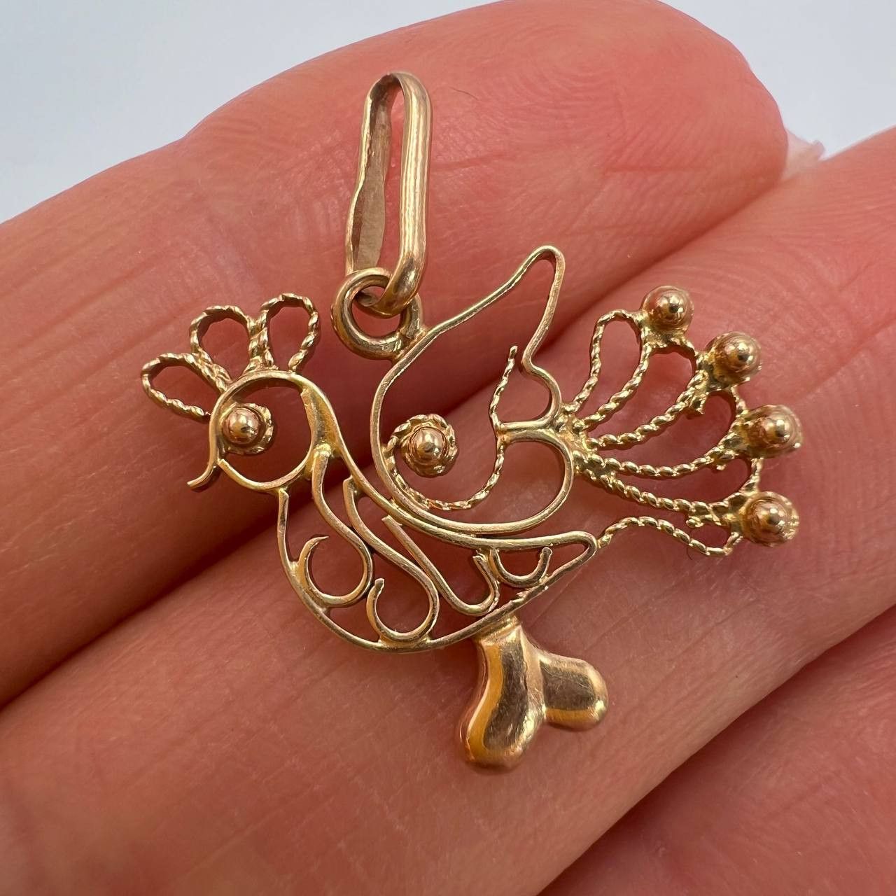 Vintage Vintage USSR 14K 583 Rose Gold Filigree Rooster Pendant 1.2g Size ONE SIZE - 3 Thumbnail