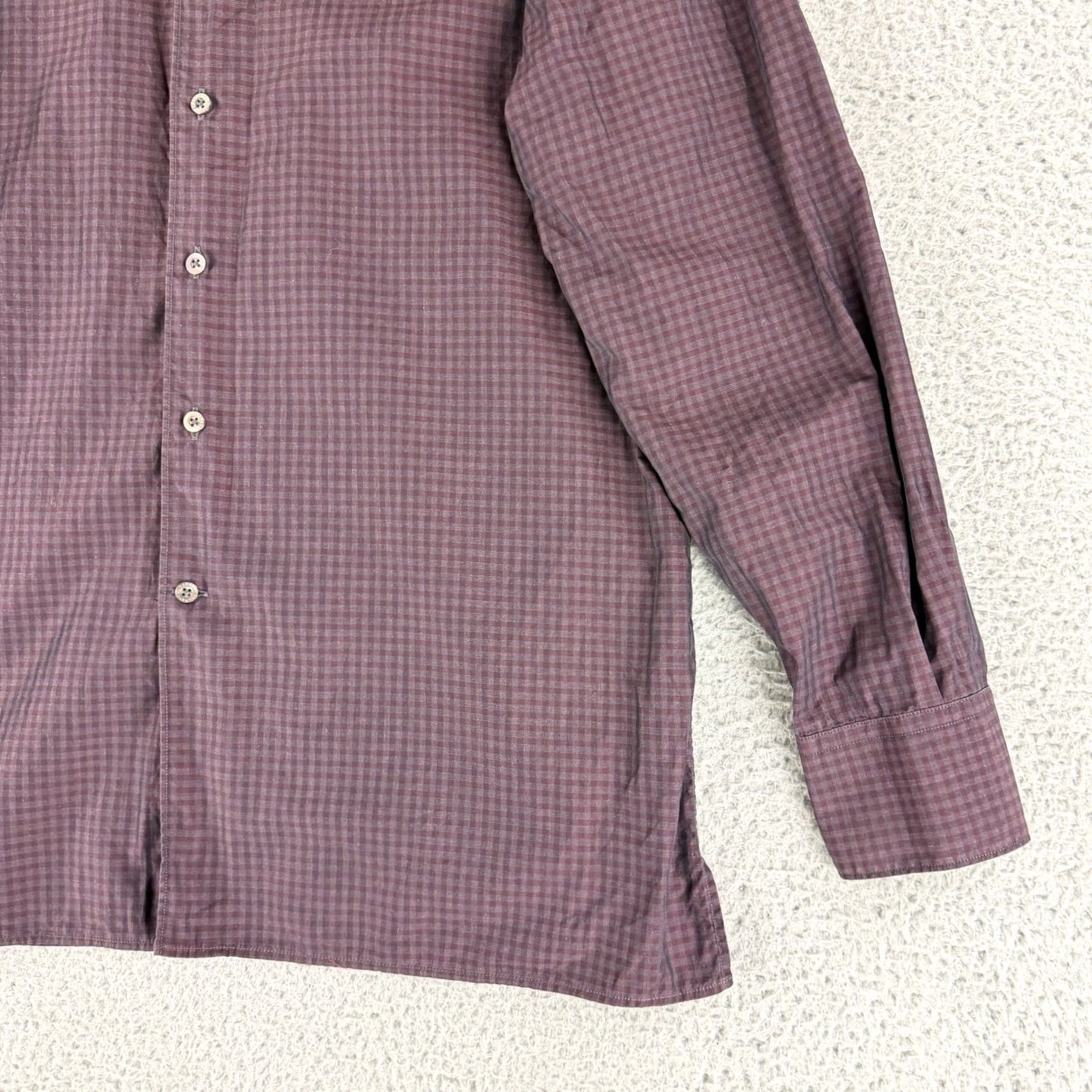Canali Canali Button-Down Shirt Mens Large Plum Micro Check Long Sleeve Made Italy Size US L / EU 52-54 / 3 - 3 Thumbnail