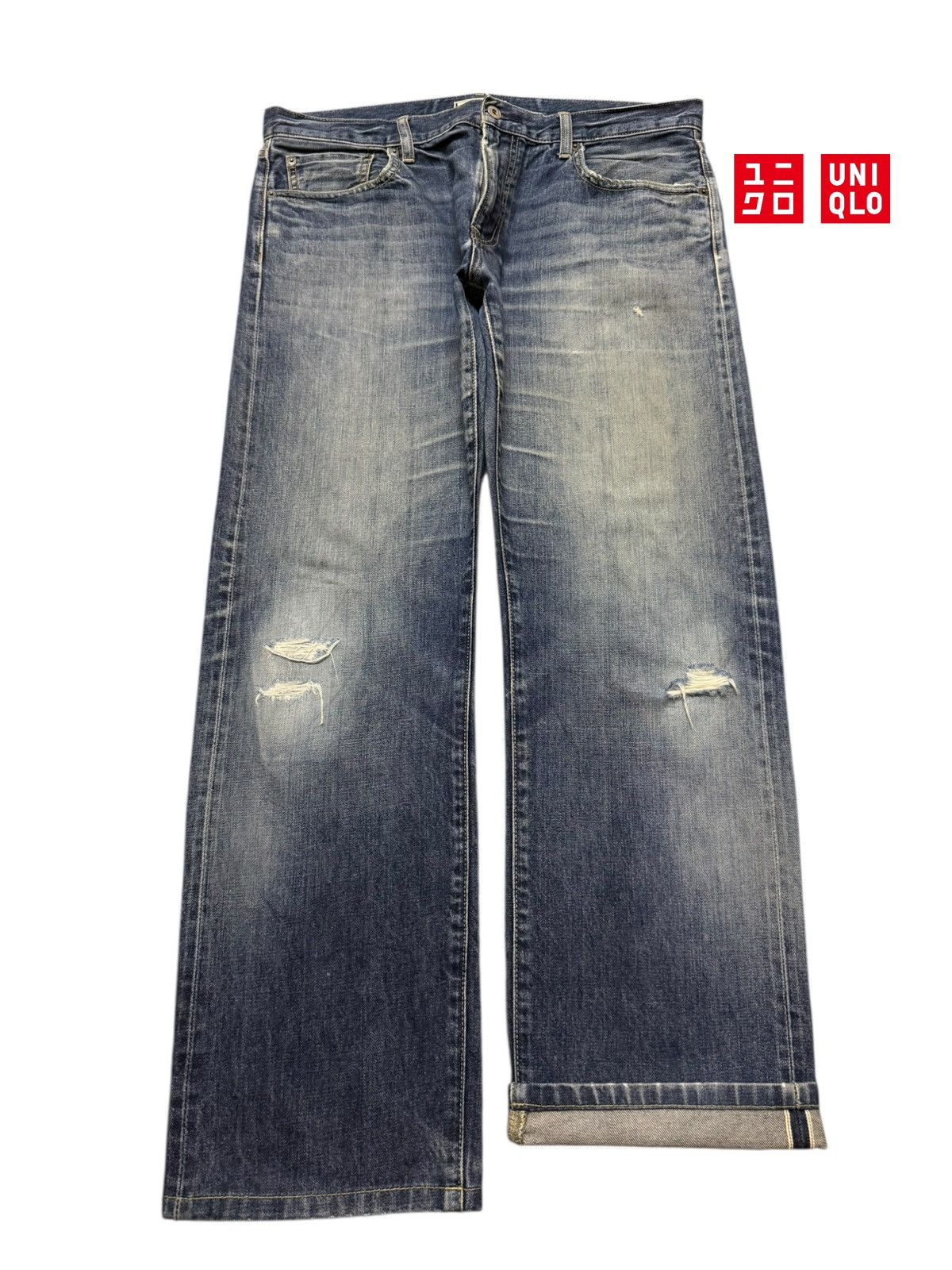 Vintage Y2K Uniqlo Selvedge Faded Wash Distress Straight Leg