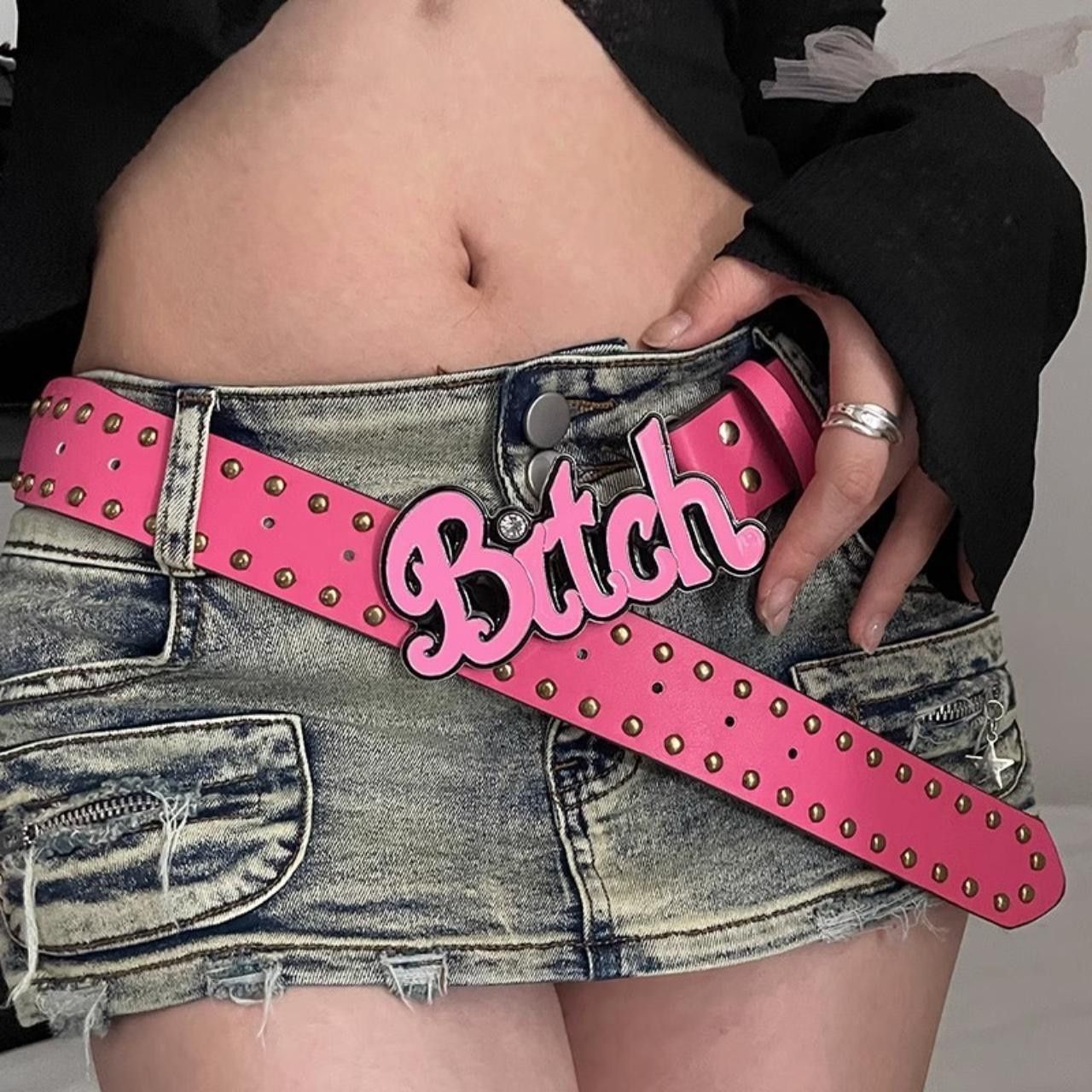 Japanese Brand Y2K Bitch Buckle Pink Belt OS Size ONE SIZE - 1 Thumbnail