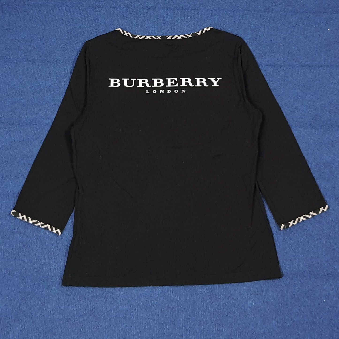 Burberry Burberry Black Boat Neck Top 3/4 Sleeve Custom Logo C276N46 Size S / US 4 / IT 40 - 4 Thumbnail