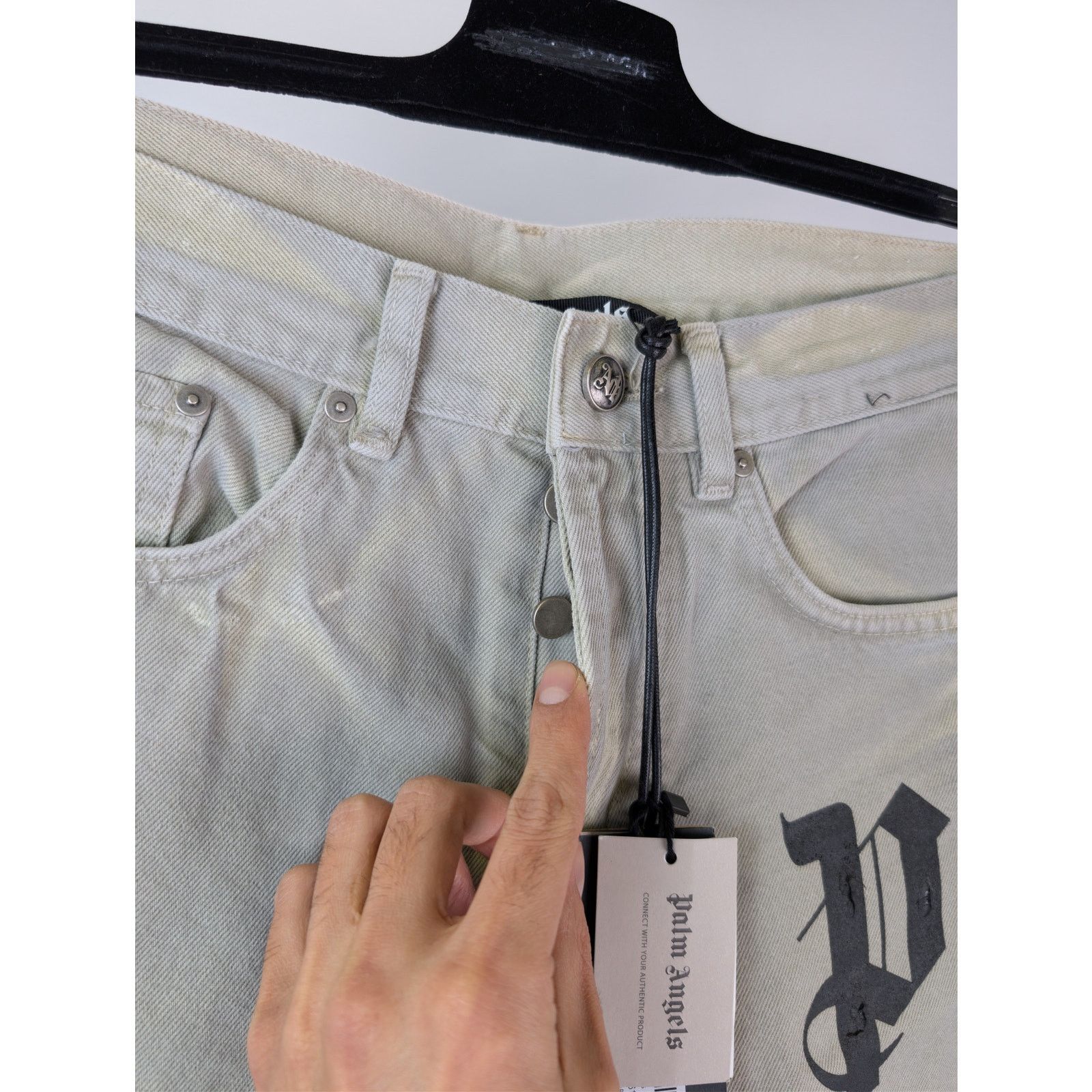 Palm Angels o1rshd1 Bull Logo Patch 5 Pockets Denim Pants in Light Beige Size US 31 - 7 Thumbnail