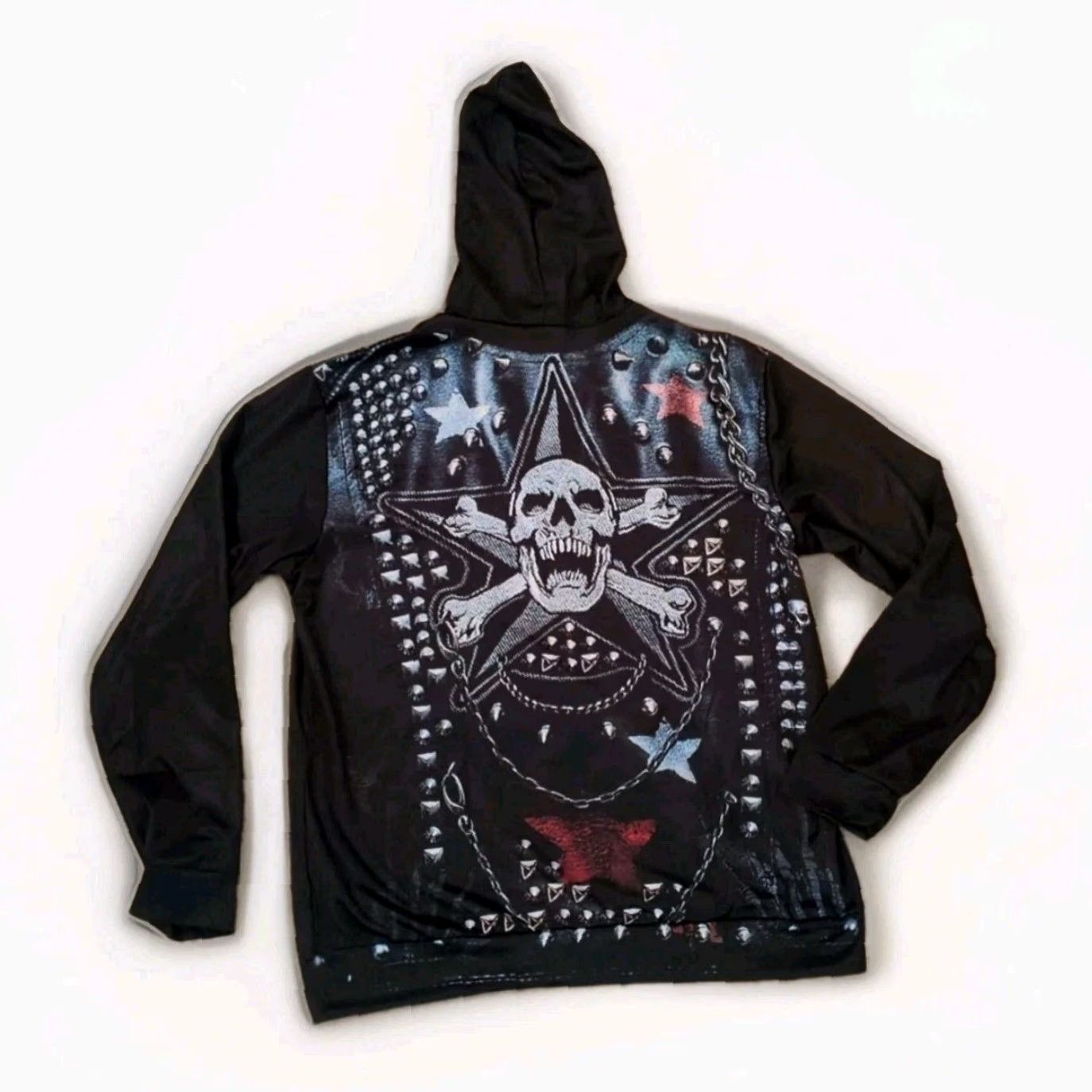 Vintage Metal Rock Biker Spikes Pullover Hoodie Black XL Logo Skull Graphic Print Men Size US XL / EU 56 / 4 - 2 Thumbnail