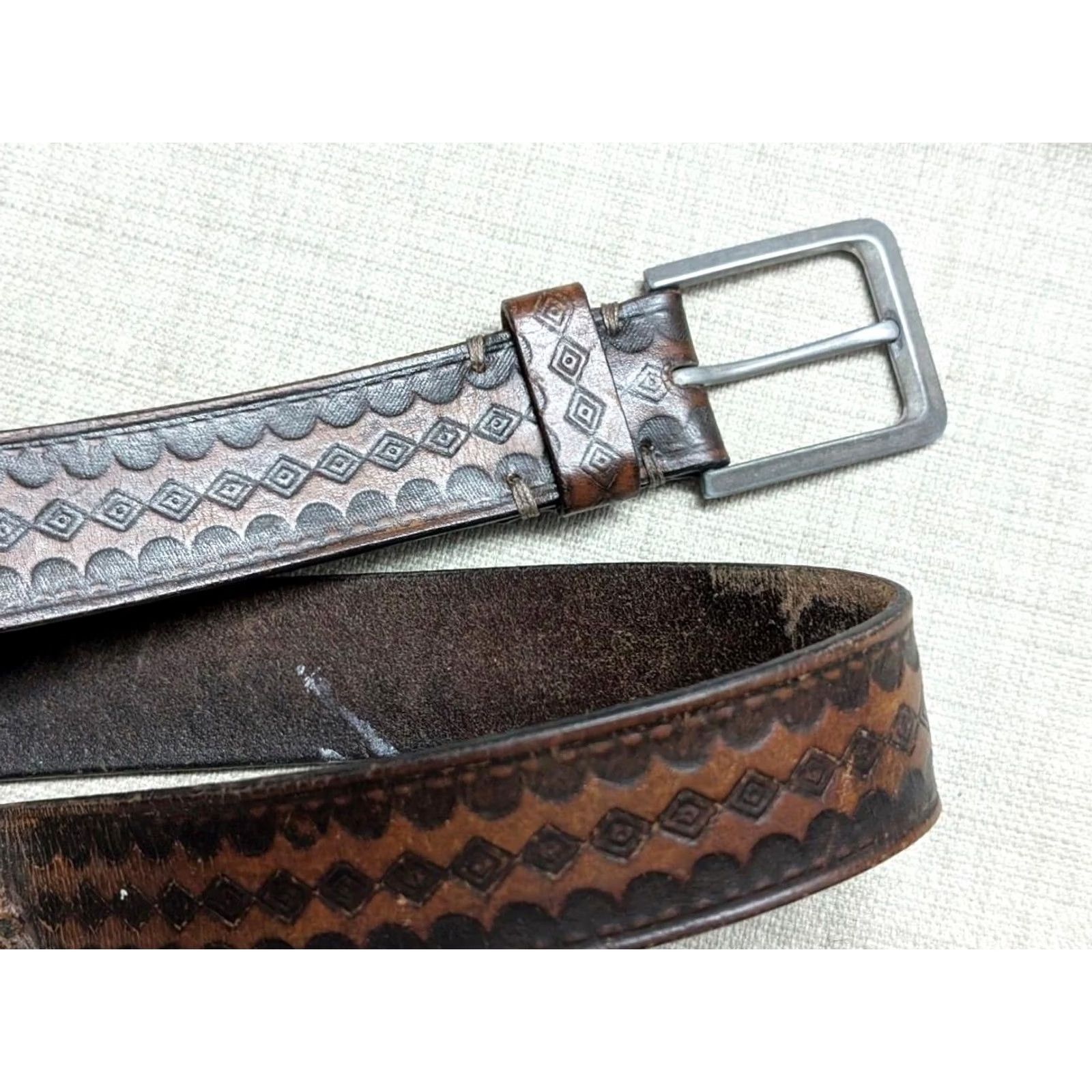 Cremieux VINTAGE tooled leather belt WESTERN brown 40 full grain cowhide belt Mens Size 40 - 4 Thumbnail