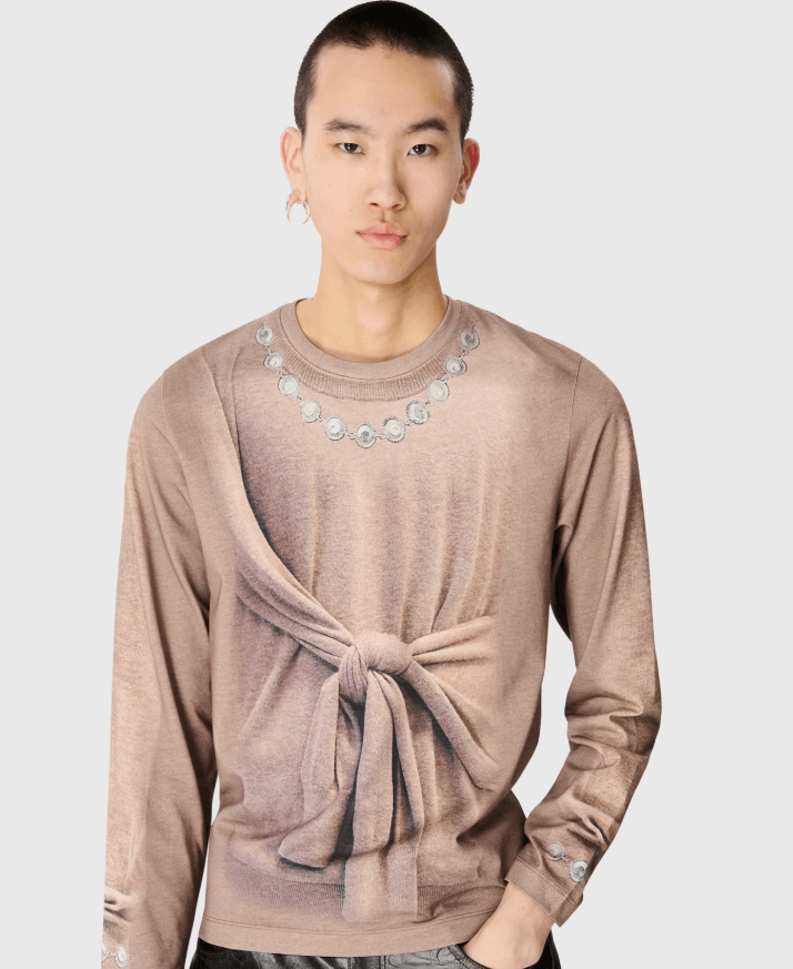 Marine Serre BNWT AW25 MARINE SERRE TROMPE L'OEIL KNIT JERSEY TSHIRT L Size US L / EU 52-54 / 3 - 1 Thumbnail