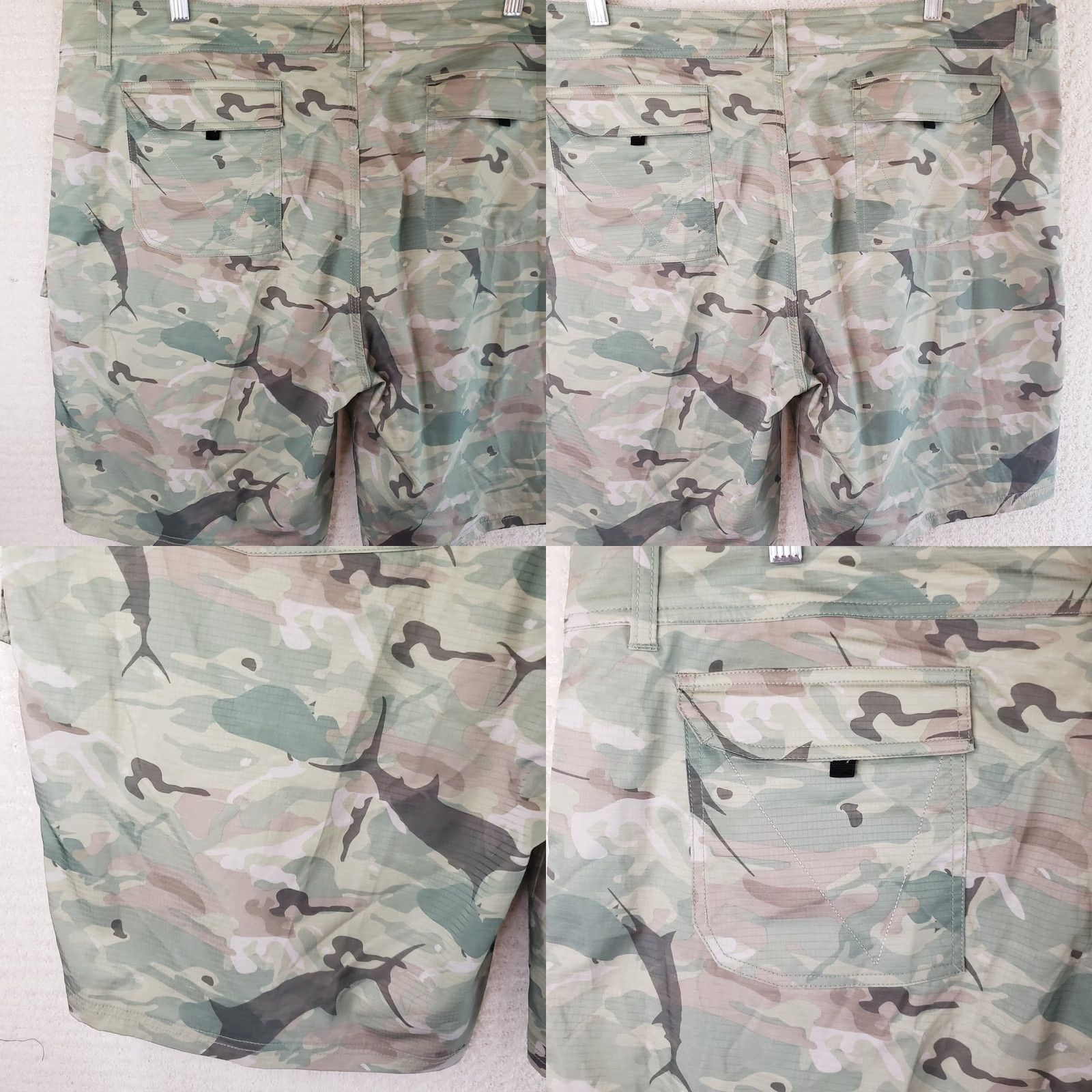 Vintage AFTCO Mens Cargo Shorts Size 42x10 Fish Pattern Camo Performance Stretch Casual Travel Size US 42 / EU 58 - 9 Thumbnail