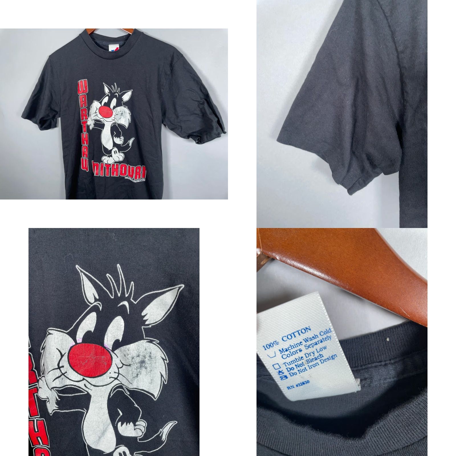 Vintage VINTAGE 1992 Looney Tunes Sylvester Jr. T-Shirt Adult Small Black Graphic Print Single Stitch Artex Mens 90s Retro Size US S / EU 44-46 / 1 - 8 Thumbnail