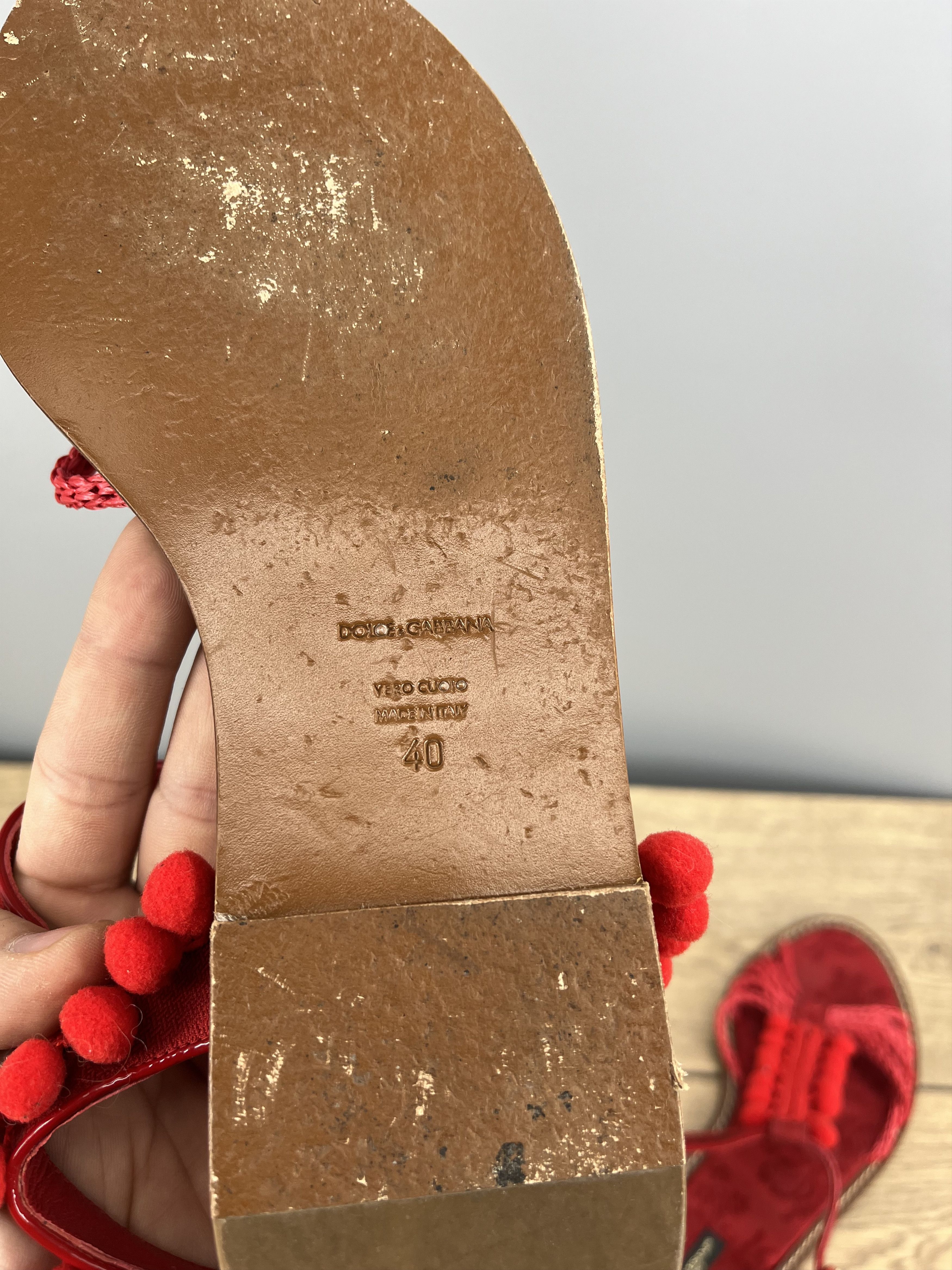 Dolce & Gabbana Vintage Dolce & Gabbana Red Leather Sandals Pom Pom Size US 9 / IT 39 - 13 Thumbnail