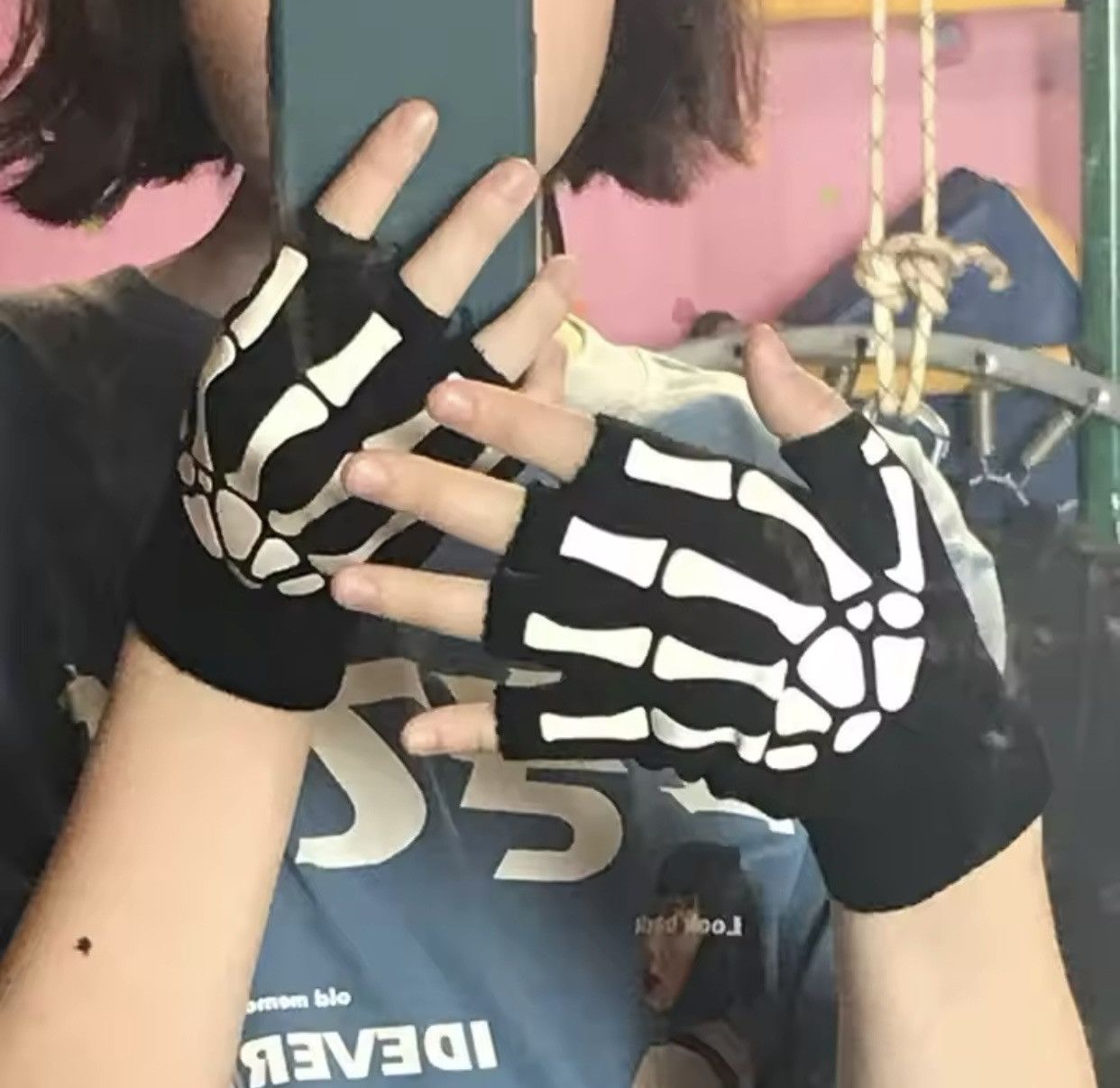 Japanese Brand Half Finger Skull Skeleton Gloves Size ONE SIZE - 3 Thumbnail
