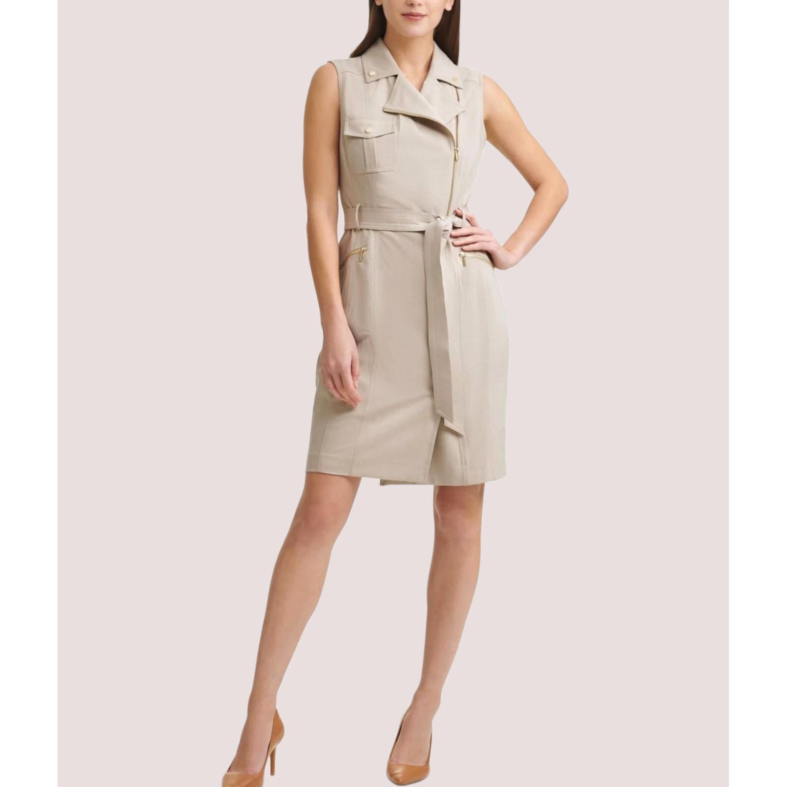 Calvin Klein Calvin Klein Womens Dress Sheath Belted darkbeige Size 10 Size L / US 10 / IT 46 - 1 Thumbnail