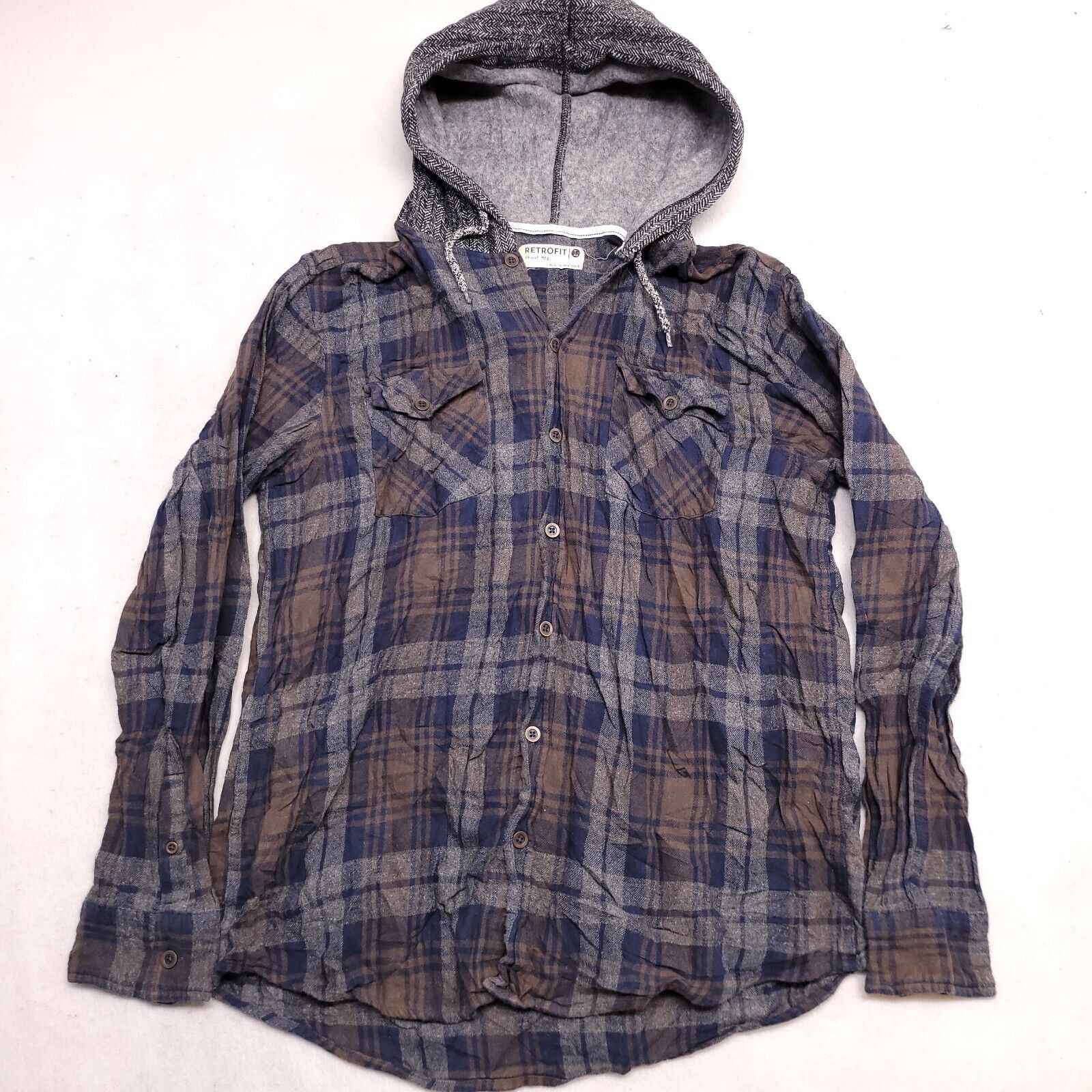 Retrofit Retrofit Casual Button Up Hoodie Mens Size Large Blue Brown Size US L / EU 52-54 / 3 - 2 Thumbnail