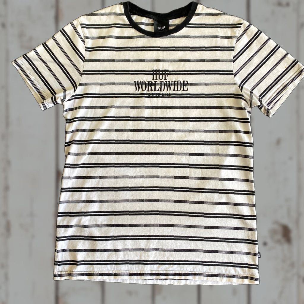 Huf HUF T-Shirt Striped White Black Crew Neck M Mens 90s Streetwear Skateboarding Sports Logo Vintage: No Size US M / EU 48-50 / 2 - 1 Thumbnail