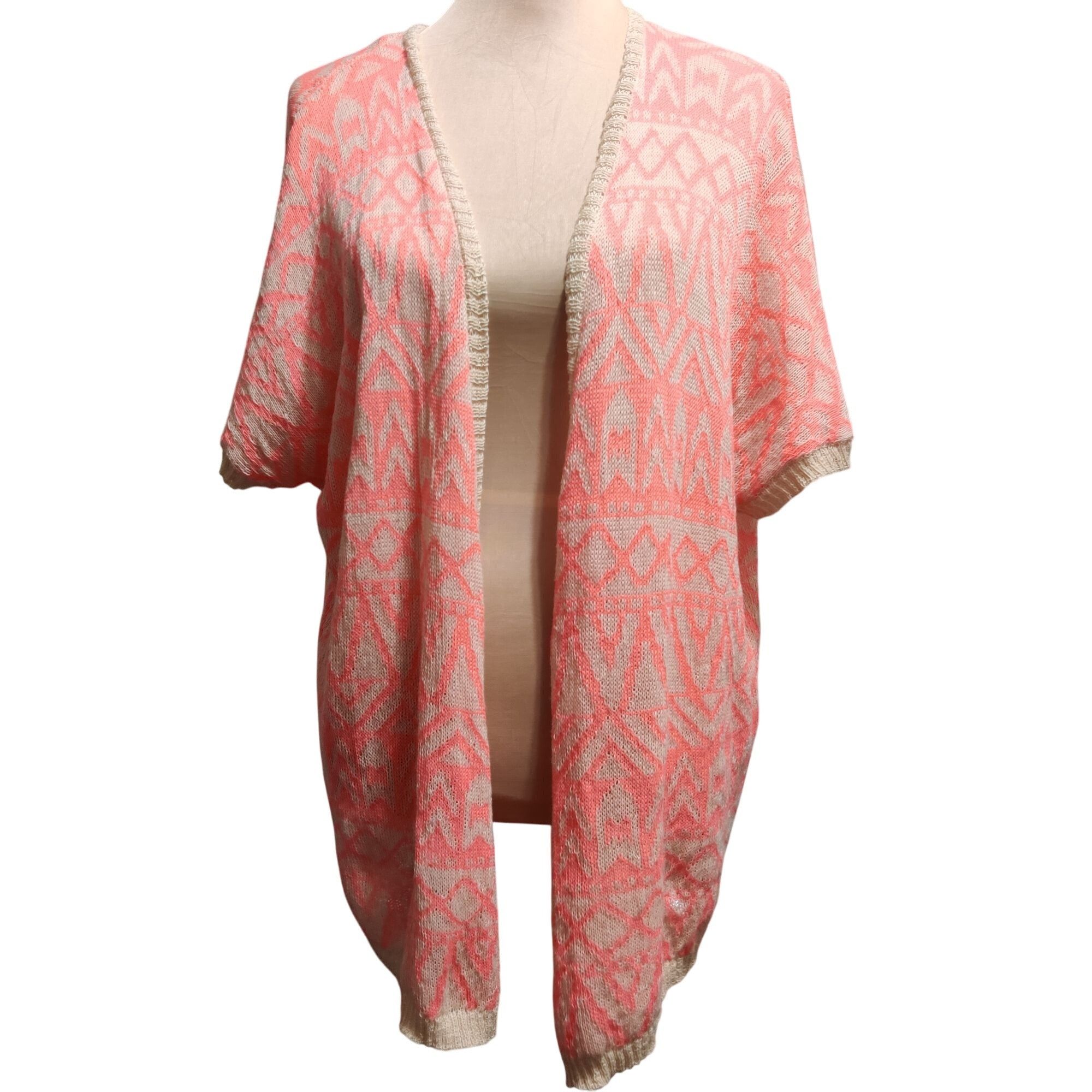 Other Miss Daisy S Coral Aztec Open Knit Cardigan Short Sleeve Boh Size S / US 4 / IT 40 - 1 Thumbnail