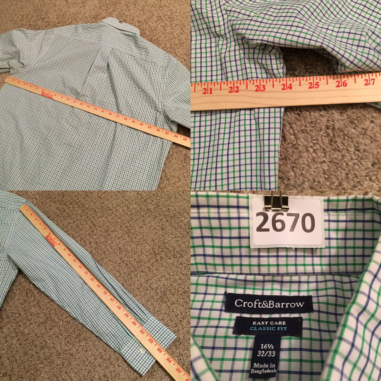 Croft & Barrow Croft & Barrow Shirt Mens 16.5 Green Purple Plaid Long Sleeve Button-Down Easy Care Cotton Blend Classic Regular Button Front Mens Shirt Size US XL / EU 56 / 4 - 8 Thumbnail