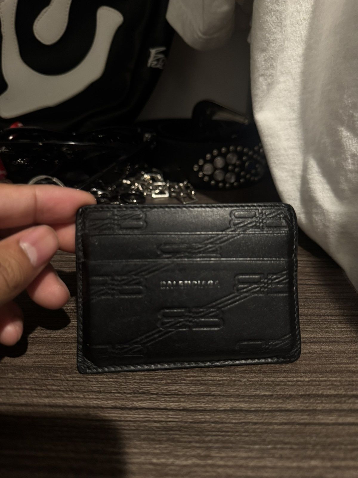 Balenciaga Balenciaga - Logo-Print Monogrammed Leather Cardholder Size ONE SIZE - 2 Thumbnail