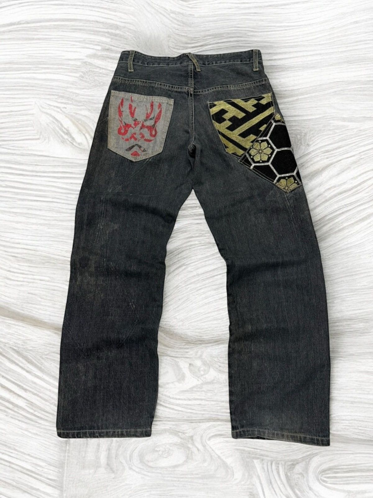 Japanese Brand Gumu Floral Double Pocket Jeans Distressed Jeans Size US 31 - 1 Thumbnail