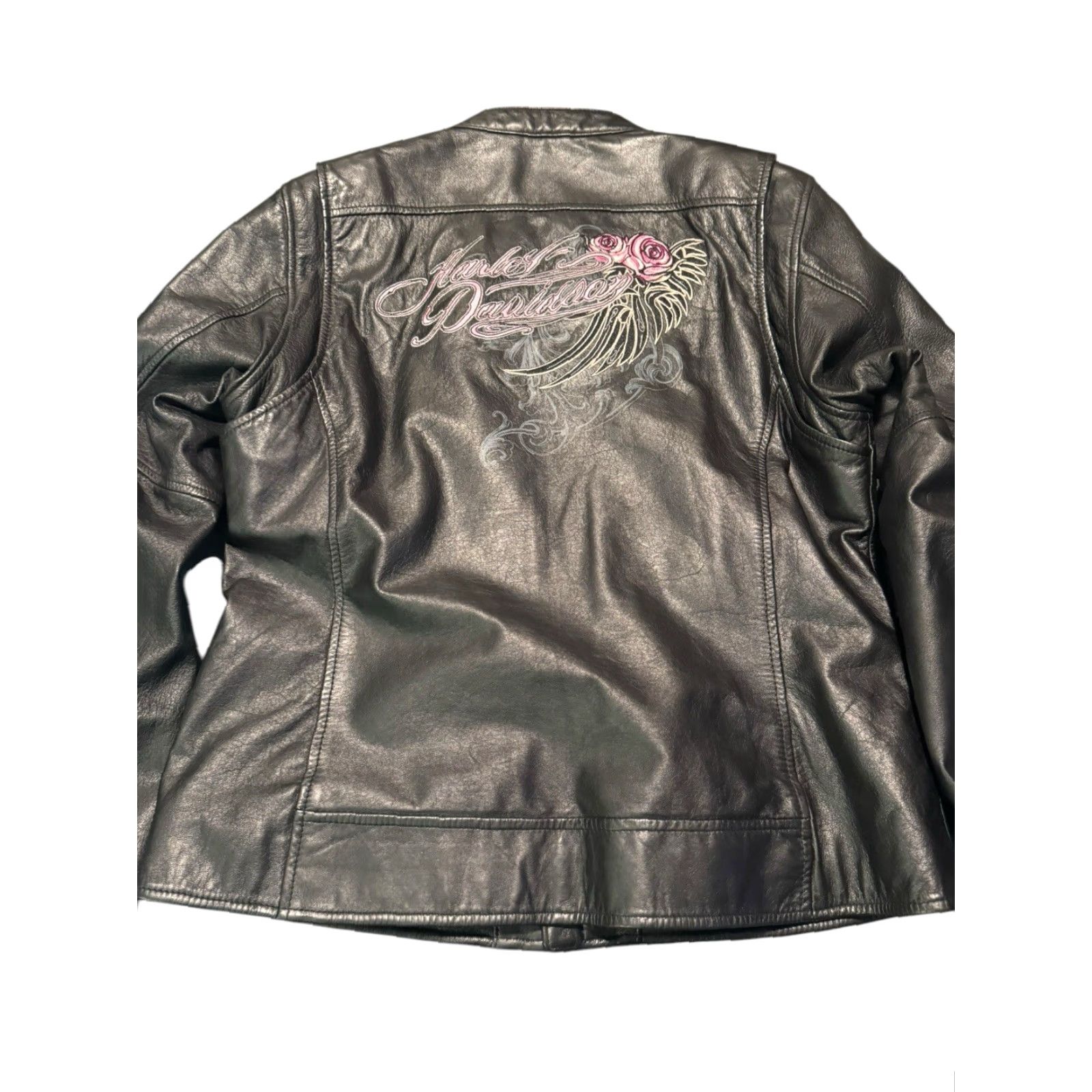 Harley Davidson VINTAGE Harley-Davidson Womens Biker Jacket Leather Rose Pink Size L Black Mid-Length Long Sleeve Regular Clean Embroidered Logo Size L / US 10 / IT 46 - 5 Thumbnail