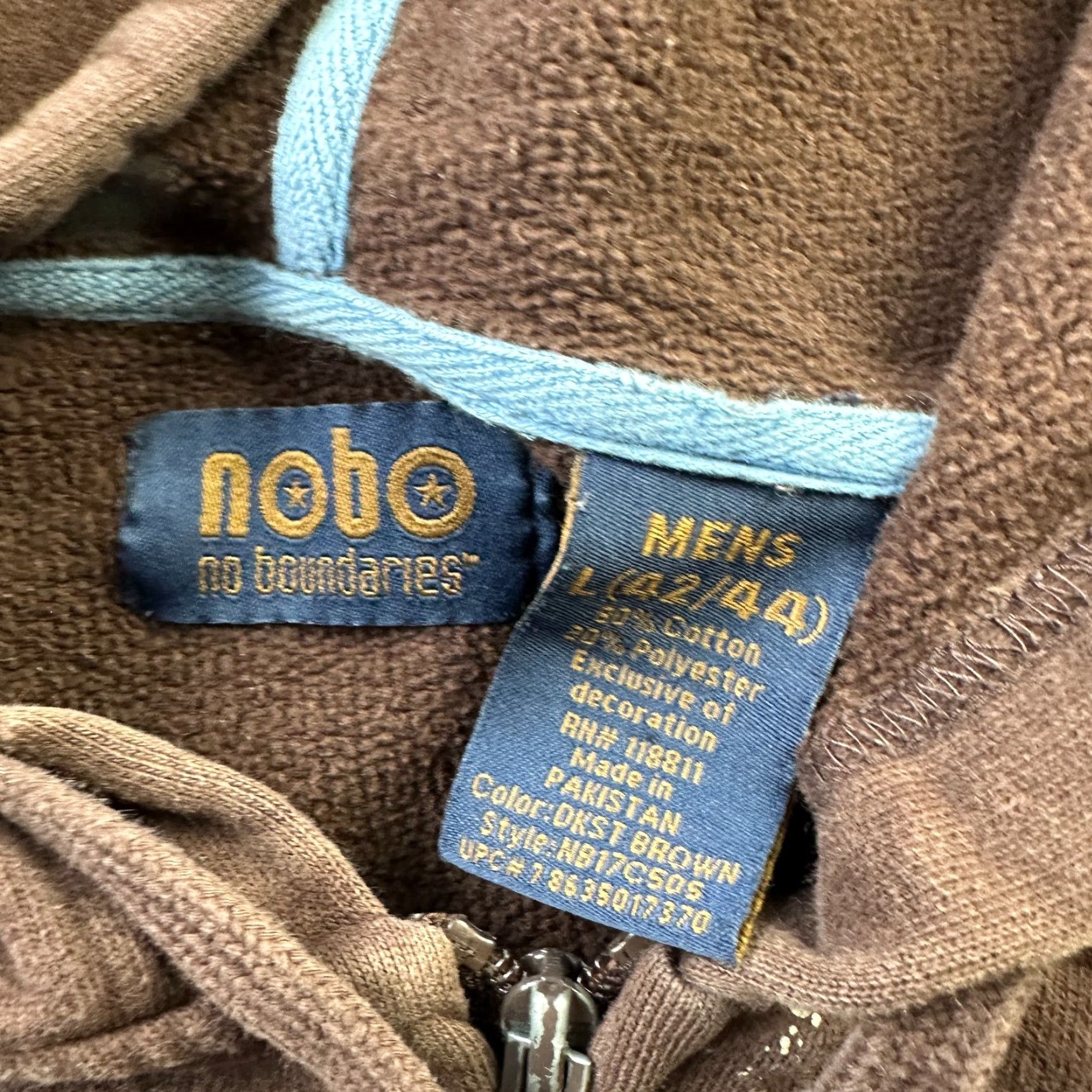 Vintage VINTAGE No Boundaries Hoodie Mens Large Brown Grunge Y2K Full Zip Hooded Logo Pockets Zip Size US L / EU 52-54 / 3 - 7 Thumbnail