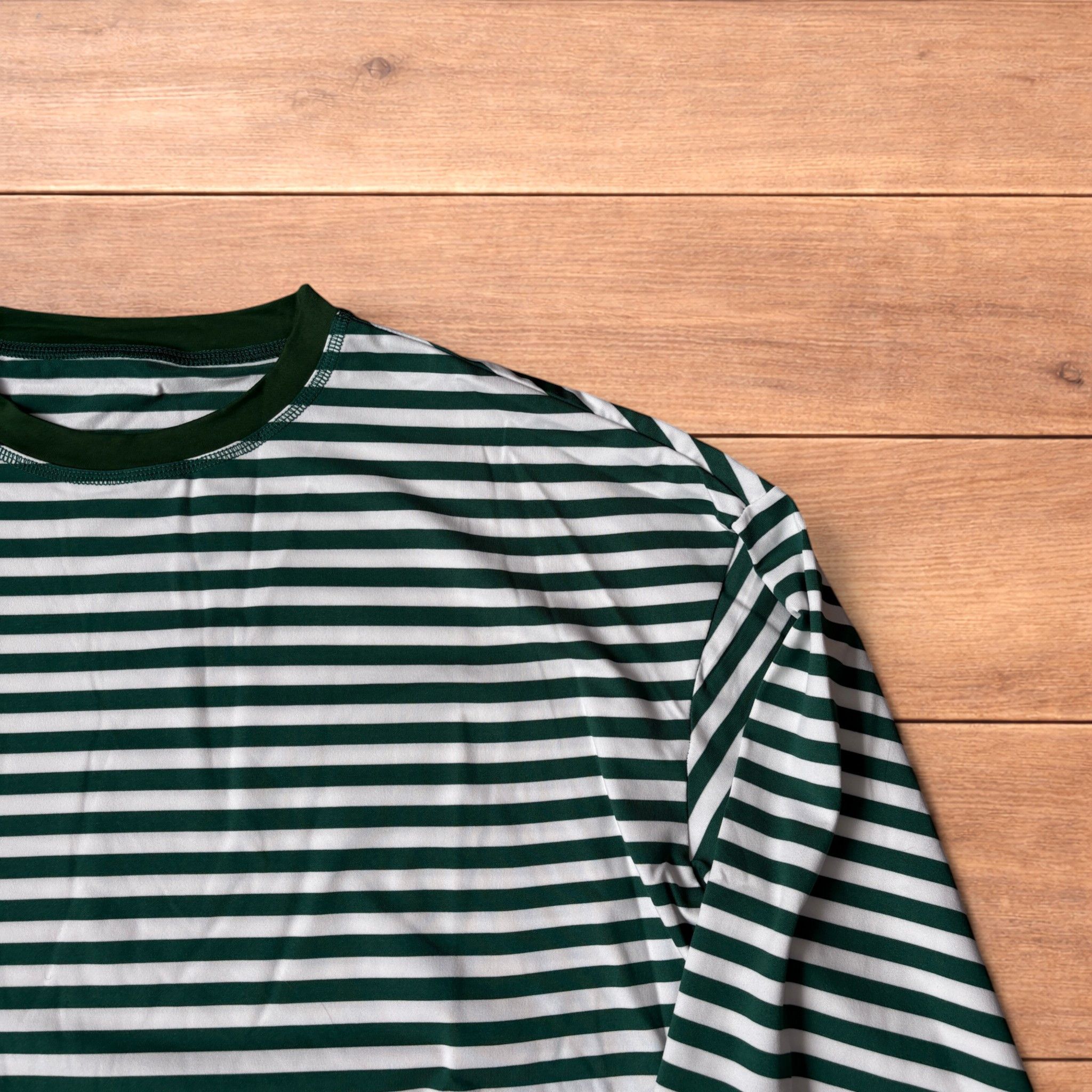 Japanese Brand Relaxed fit striped long sleeve top tshirt in green/white. Size US M / EU 48-50 / 2 - 3 Thumbnail