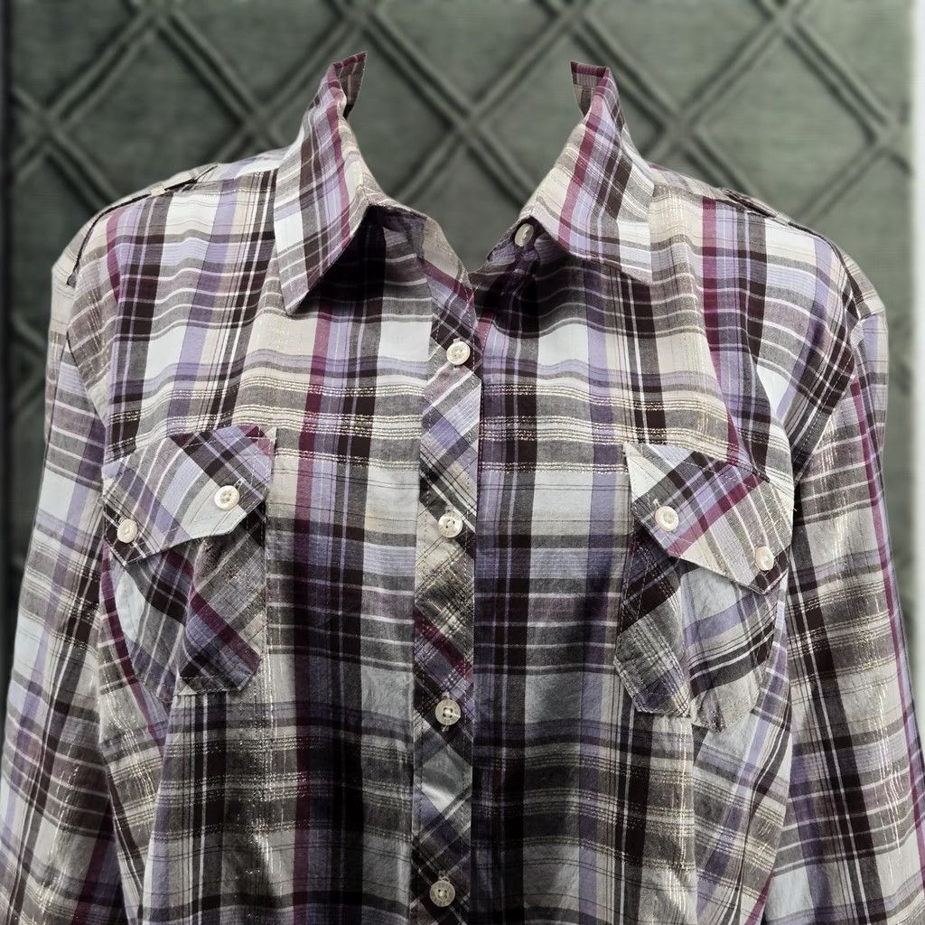 Ariat Ariat Button-Up Womens XXL Purple Plaid Fitted Embroidered Glitter Collared Shirt Size XXL / US 16-18 / IT 52-54 - 1 Thumbnail