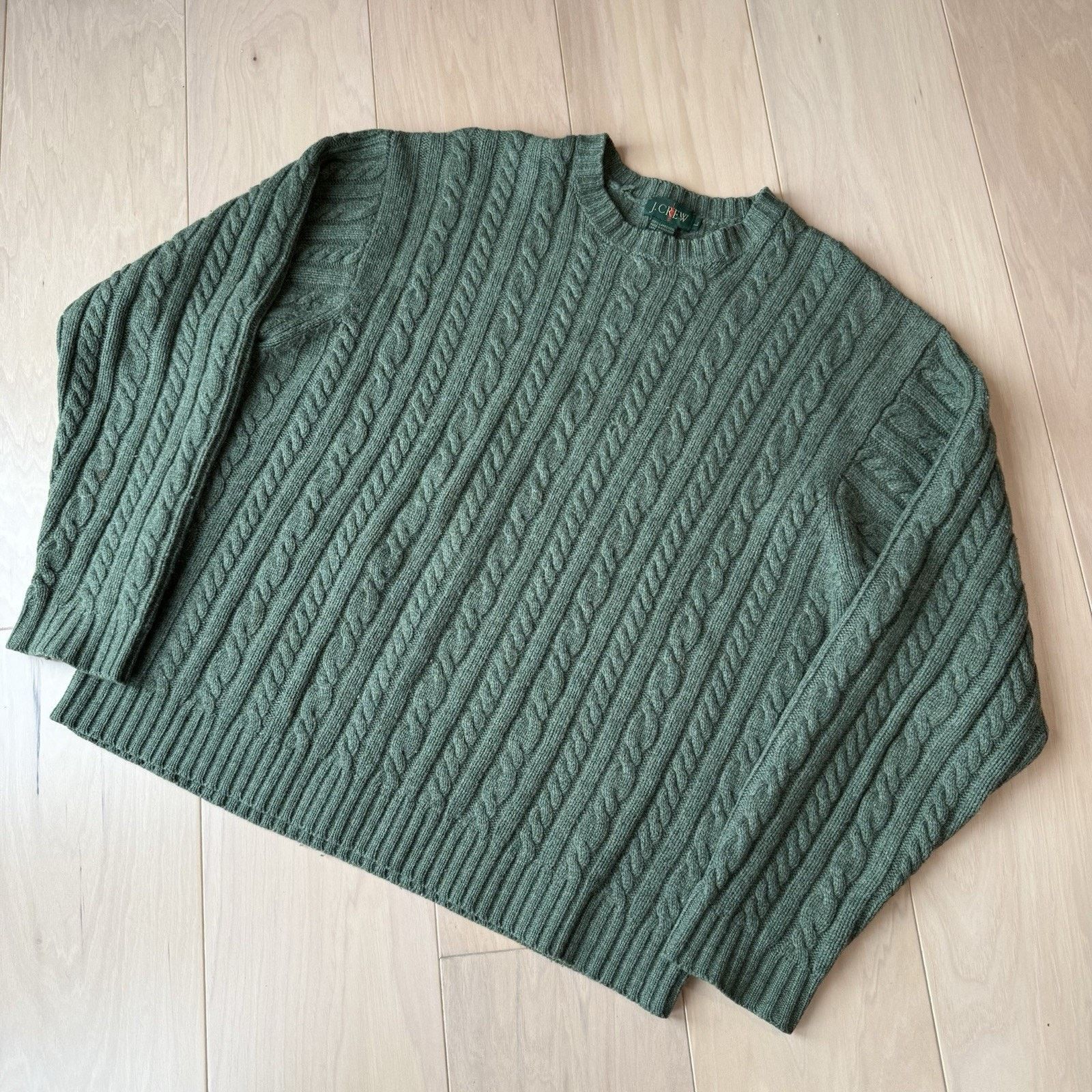 J.Crew Vintage J Crew Cable Knit Wool Sweater Large Green Oarsman Size US L / EU 52-54 / 3 - 9 Thumbnail