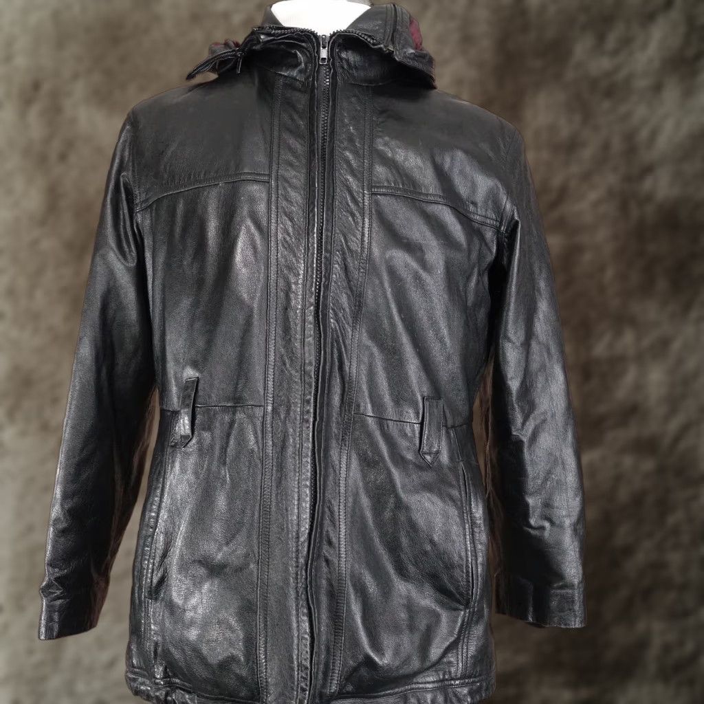 Vintage Wilsons Leather Jacket Mens Large Black Hooded Thinsulate 3M Zip Parka Size US L / EU 52-54 / 3 - 1 Thumbnail