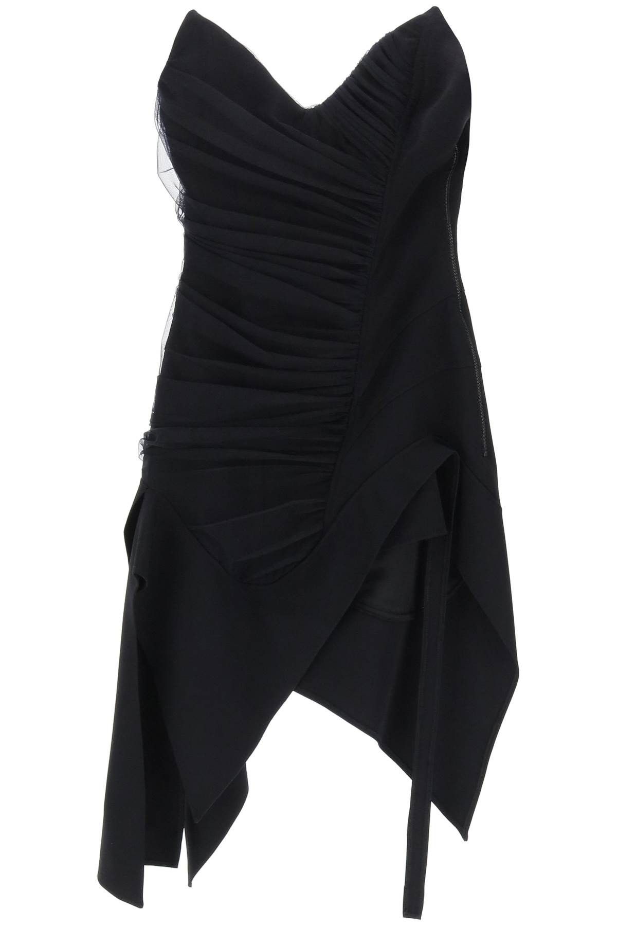 image of Mugler Asymmetric Mini Bustier Dress in Nero, Women's (Size Small)