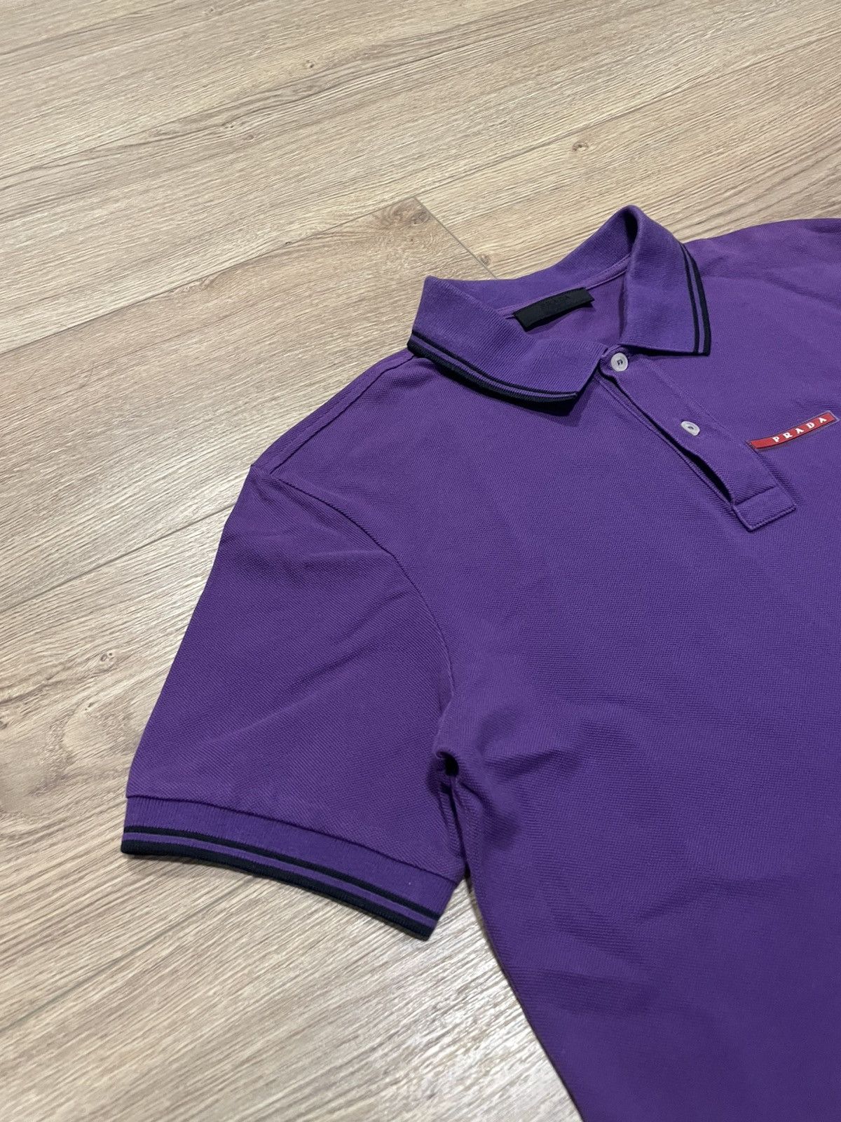 Prada Prada Rad Tab Logo Purple Polo Shirt Size US L / EU 52-54 / 3 - 3 Thumbnail
