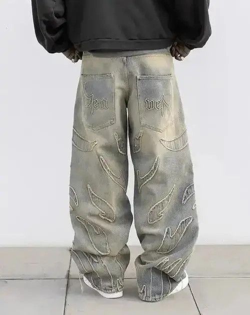 Designer × Japanese Brand × Jean Retro Raw Edge Embroidery Baggy Jeans Size US 31 - 3 Thumbnail