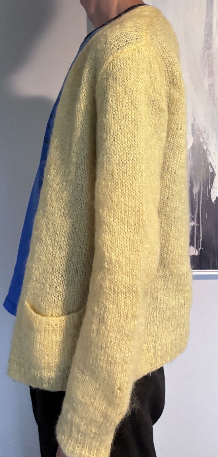 Vintage VINTAGE MOHAIR CARDIGAN SWEATER YELLOW Size US L / EU 52-54 / 3 - 10 Thumbnail