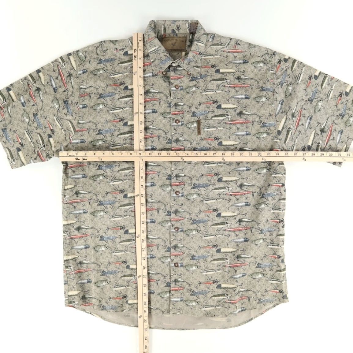 Vintage North River Fishing Lure Cotton All Over Print Button Down Shirt Gray Men's XL Size US XL / EU 56 / 4 - 3 Thumbnail