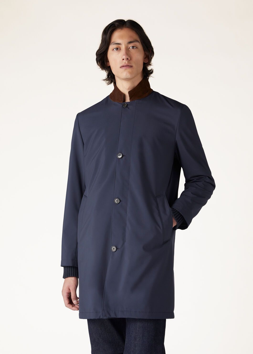 Loro Piana o1w1db10725 FAM5516 Sebring Leather Collar Coat in Navy Blue Size US L / EU 52-54 / 3 - 4 Thumbnail