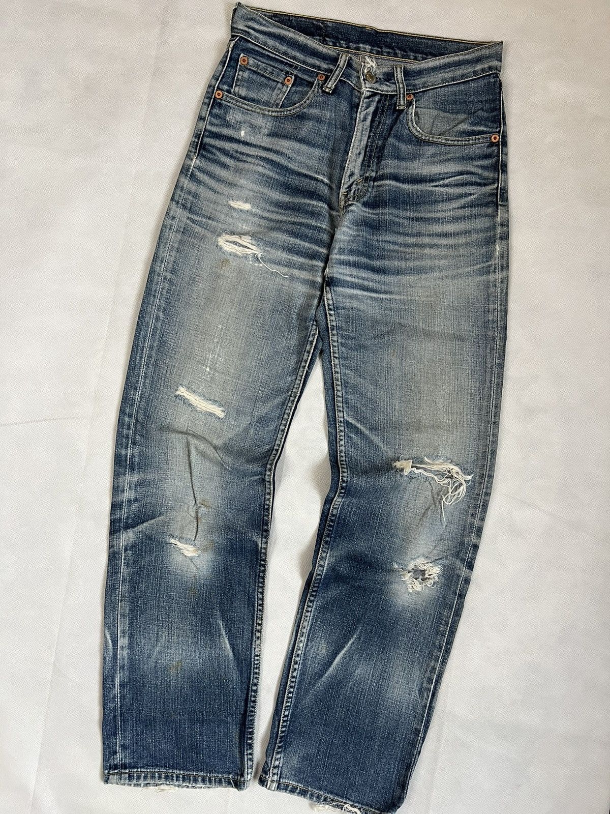 LVC × Levi's Vintage Clothing Vintage 90's Levis Distressed And Aging Karakuri Denim Size US 29 - 2 Thumbnail