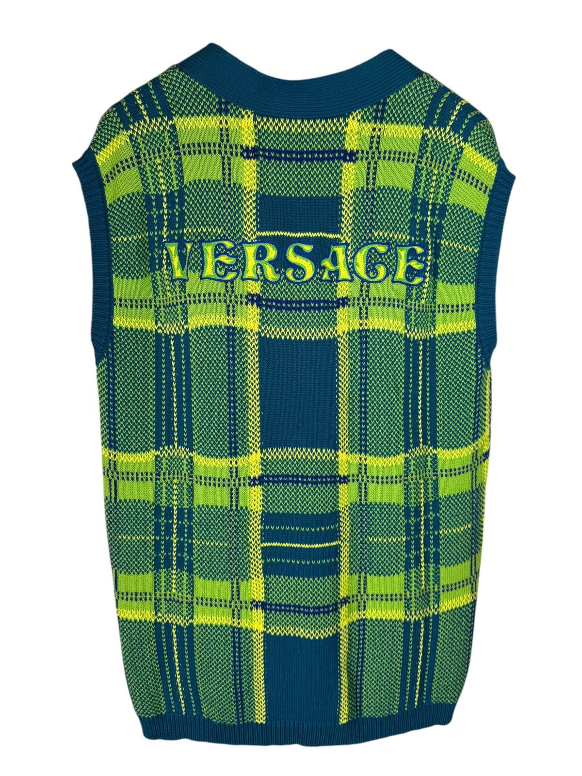 Versace Versace Green Blue Check Logo Vest Size US M / EU 48-50 / 2 - 1 Thumbnail