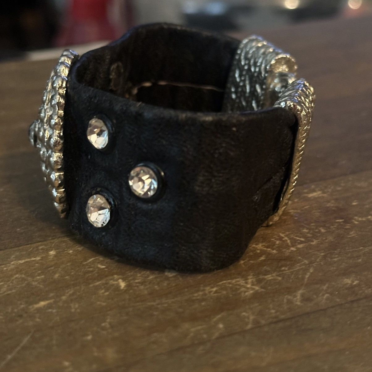 Other Wide leather medallion rhinestone bracelet Size ONE SIZE - 6 Thumbnail