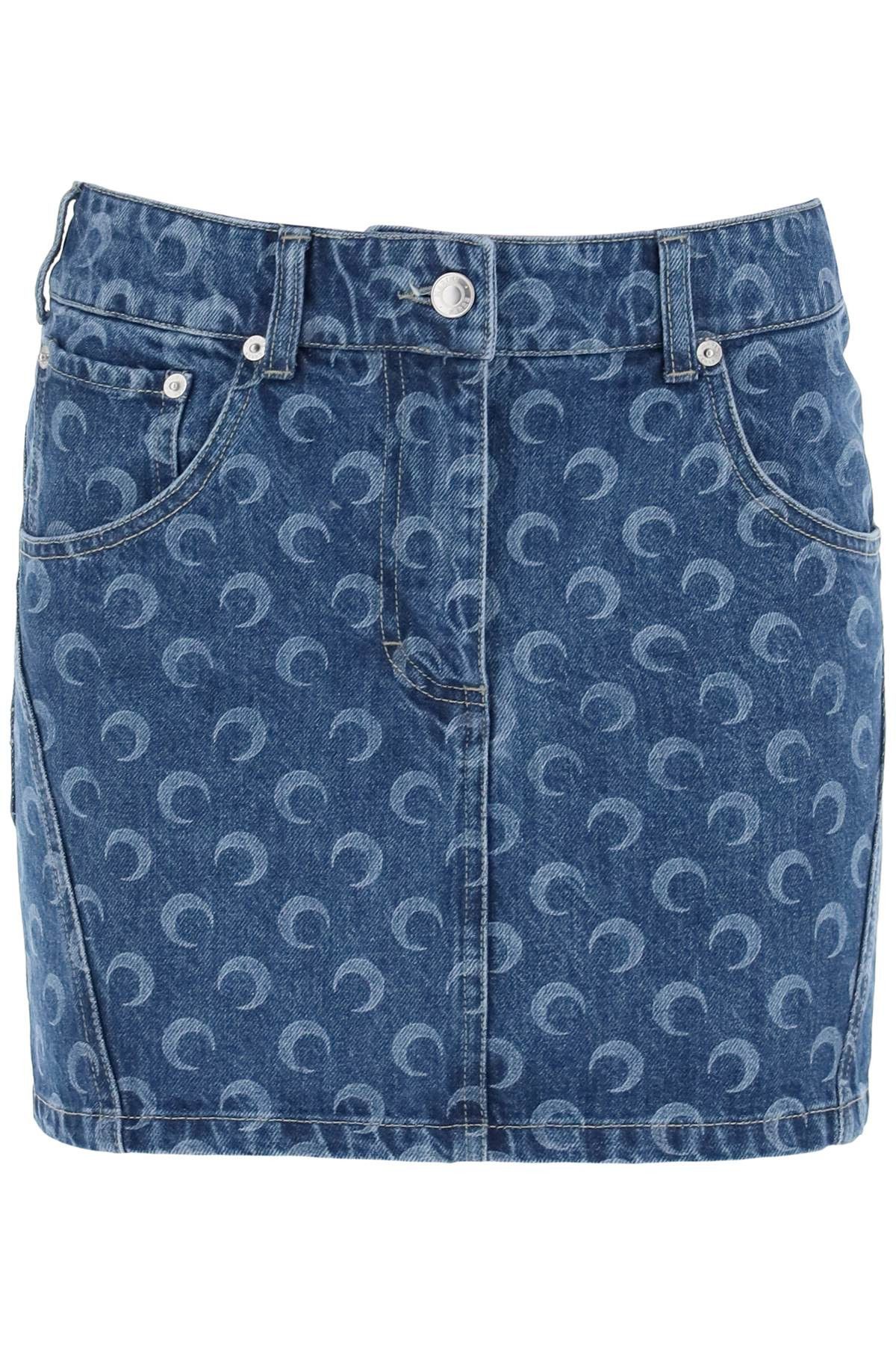 image of Marine Serre "denim Regenerated All Over Moon Mini in Blue, Women's (Size Medium)
