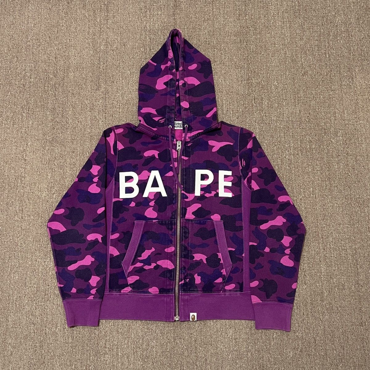 Bape Color Camo Purple Letter Logo Zip Up Hoodie